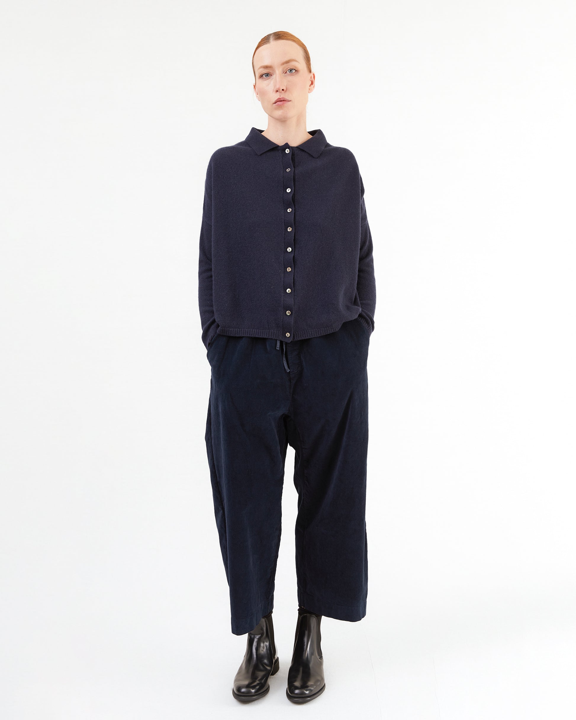 Album Di Famiglia Velvet Wide & Short Trousers in Ink