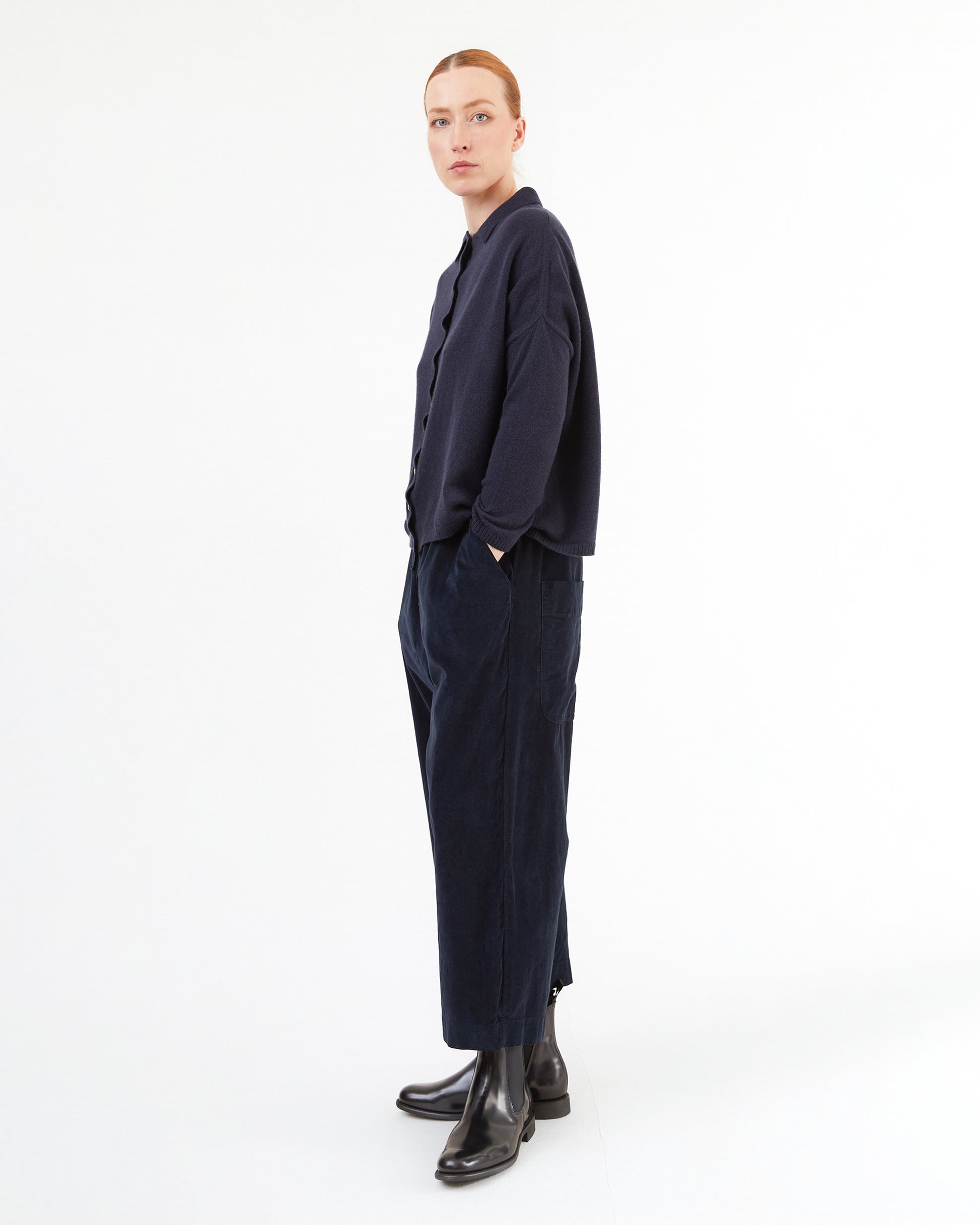Album Di Famiglia Velvet Wide & Short Trousers in Ink
