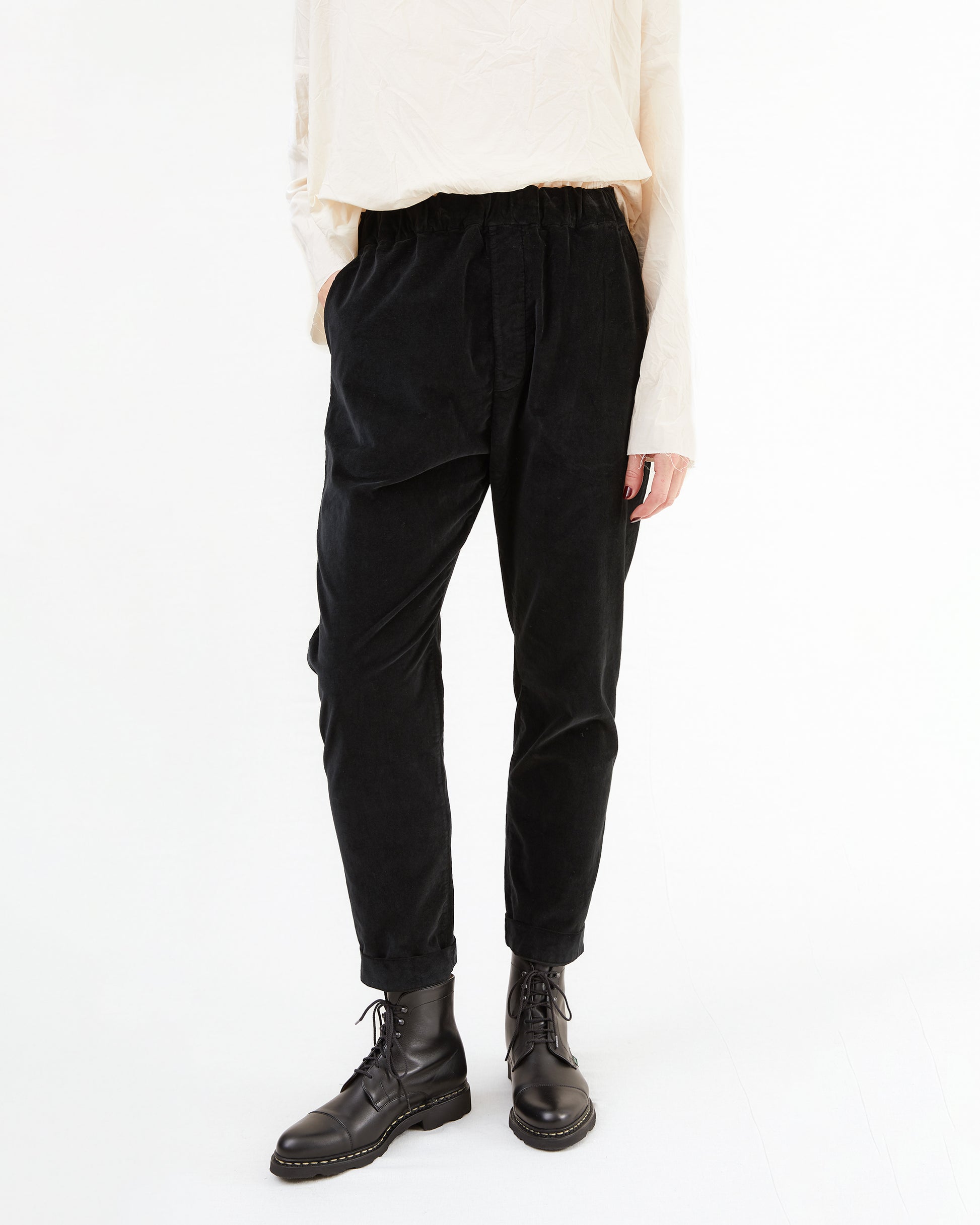 Album Di Famiglia Velvet Slim Trousers in Black