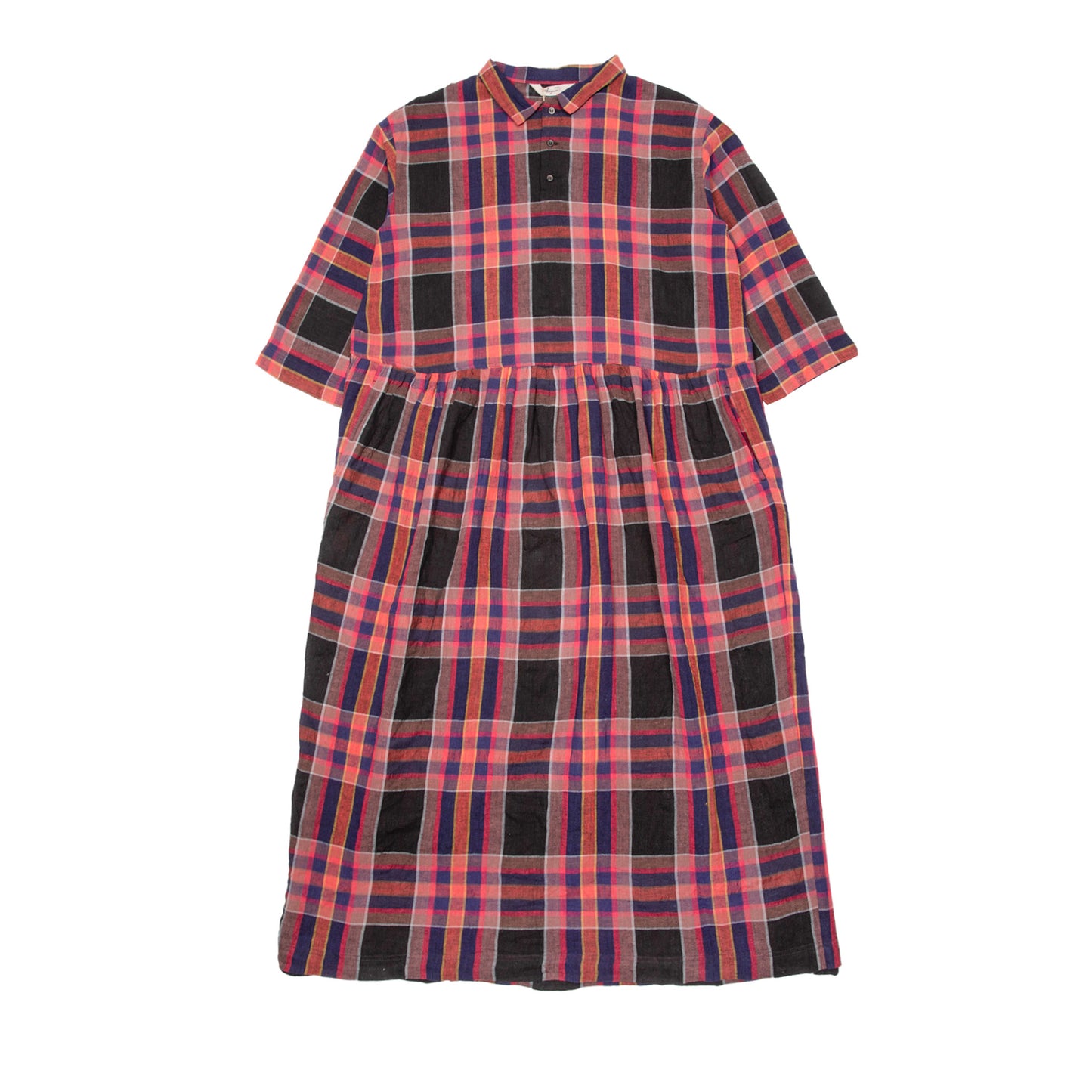 Antiquités Linen/Cotton Check Dress in Black