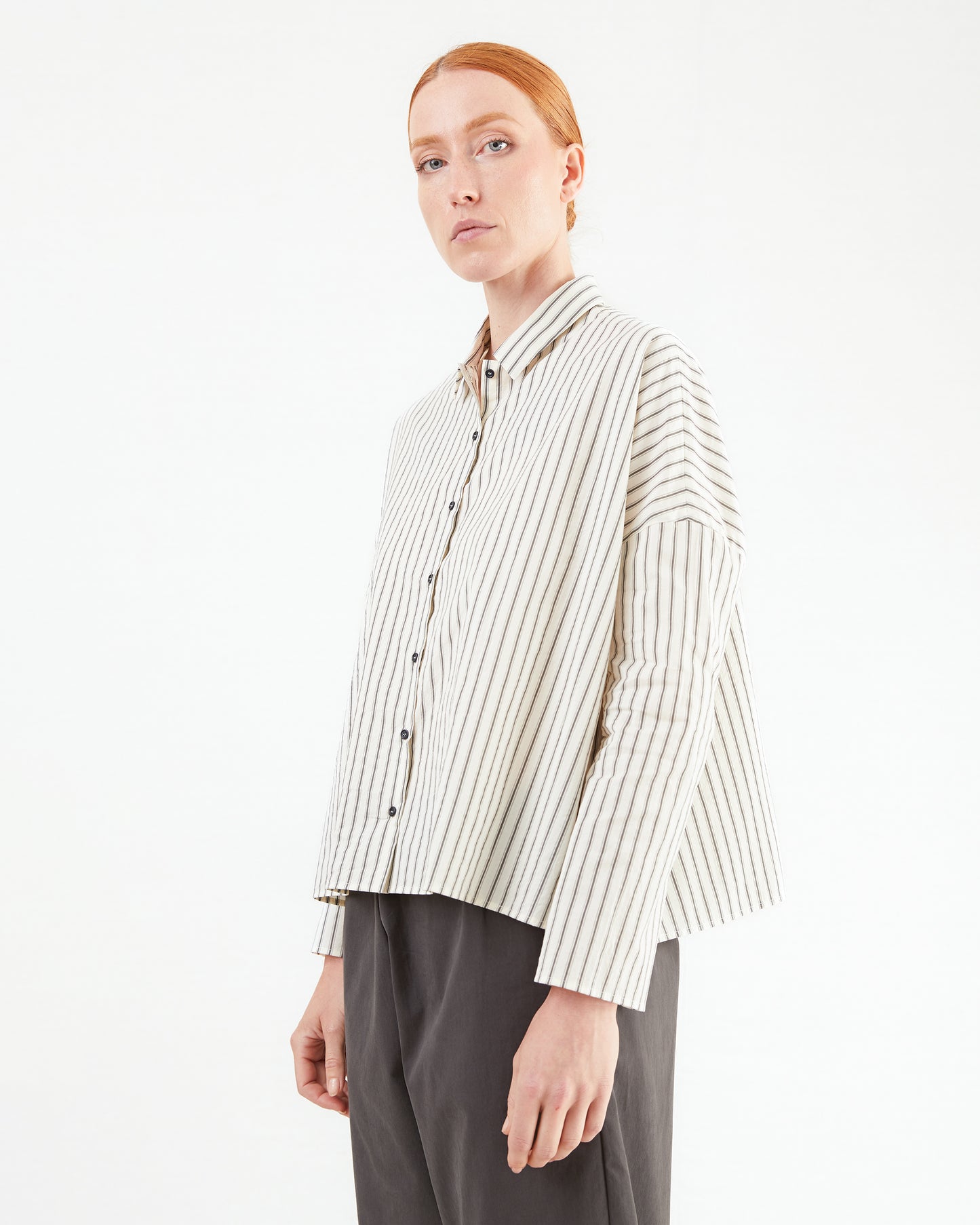 Apuntob Cotton/ Silk Shirt in Natural/ Black Stripe