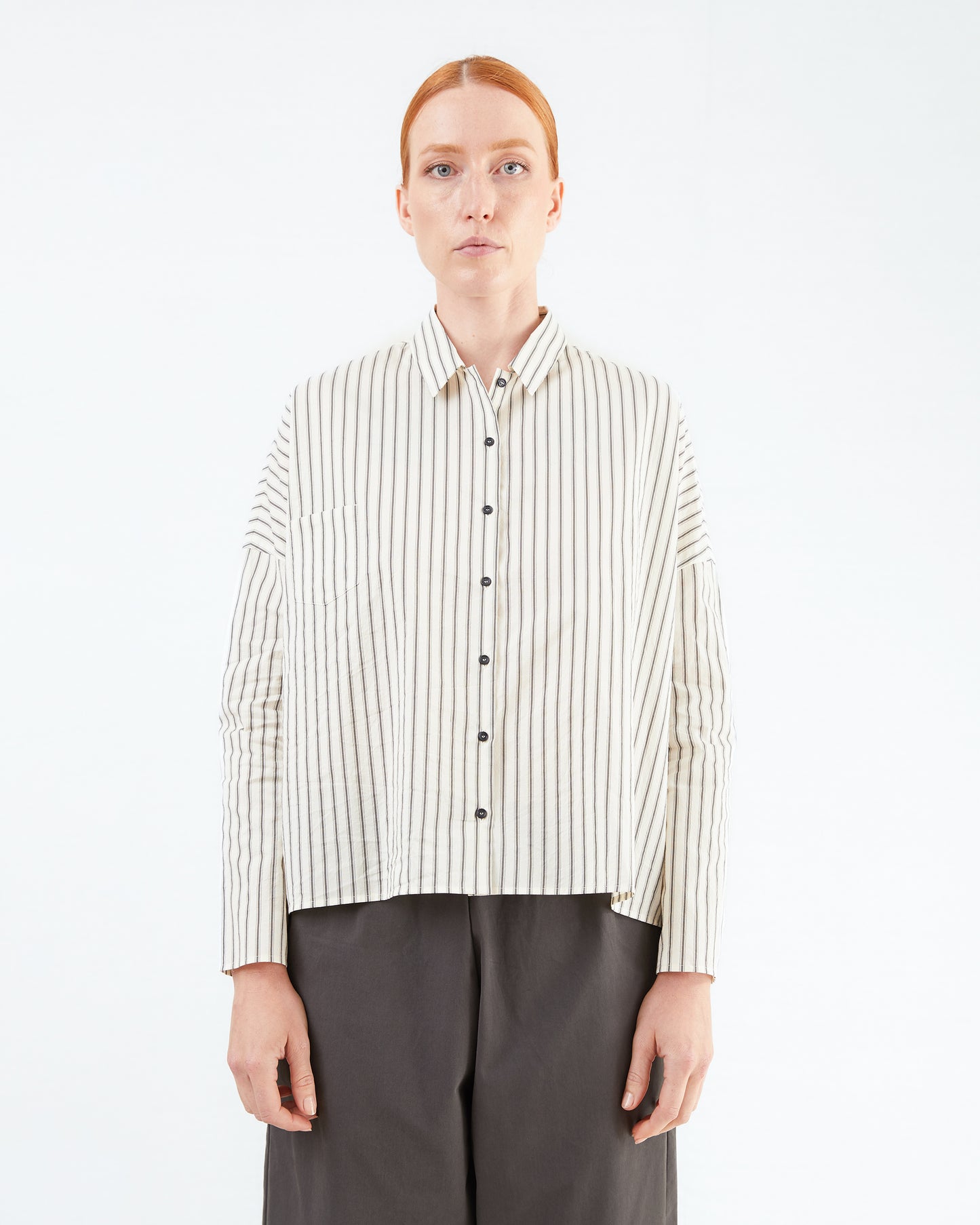 Apuntob Cotton/ Silk Shirt in Natural/ Black Stripe