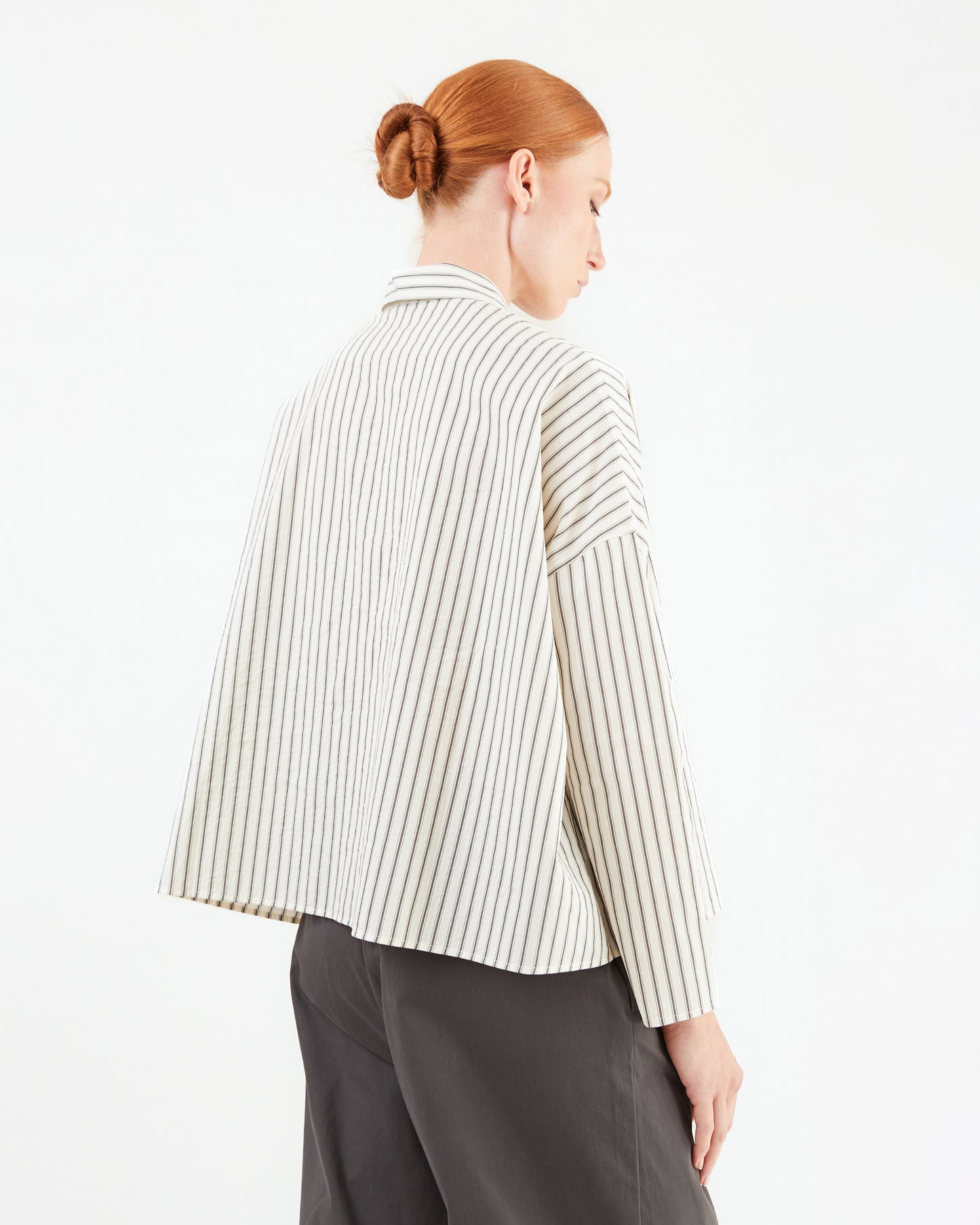 Apuntob Cotton/ Silk Shirt in Natural/ Black Stripe
