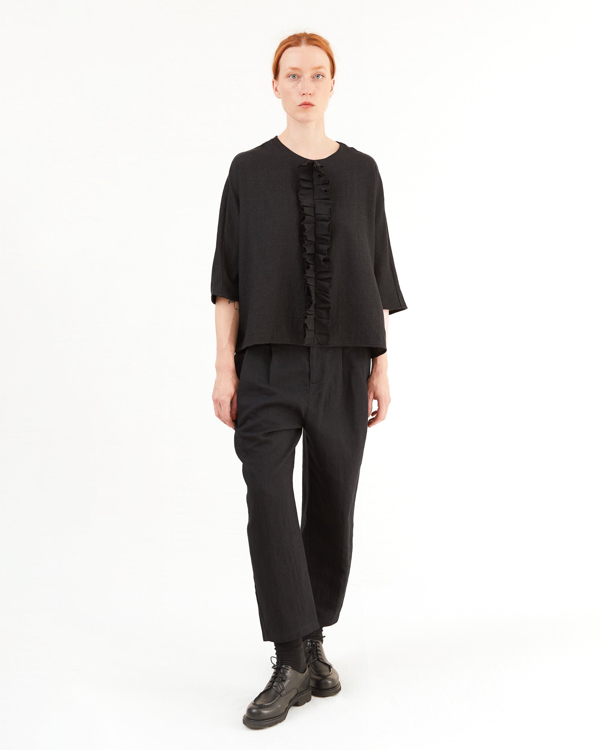 Apuntob Pleated Wool Trousers in Black