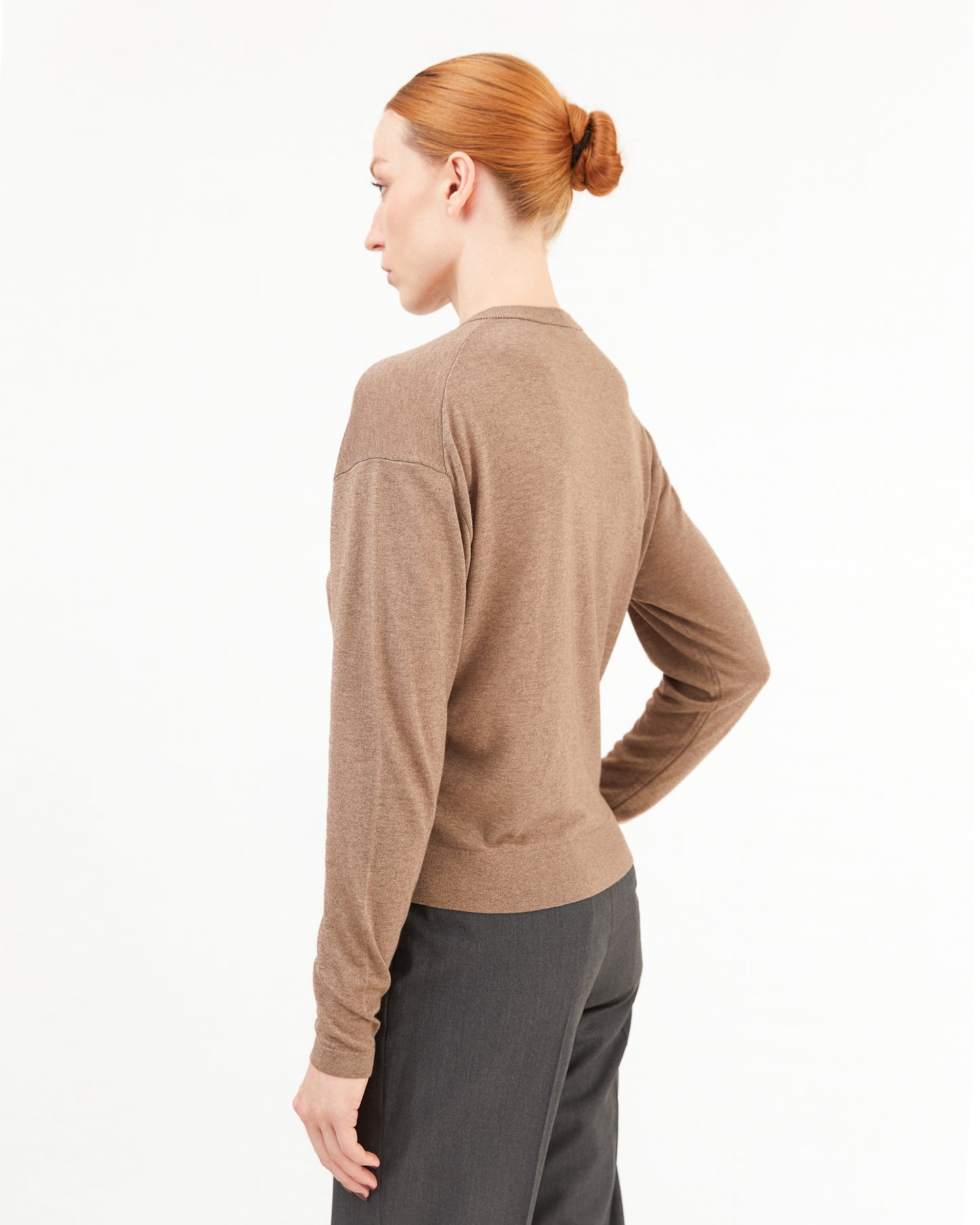 Aton Women's Garment Dyed Cashmere/Silk Cardigan in Brown
