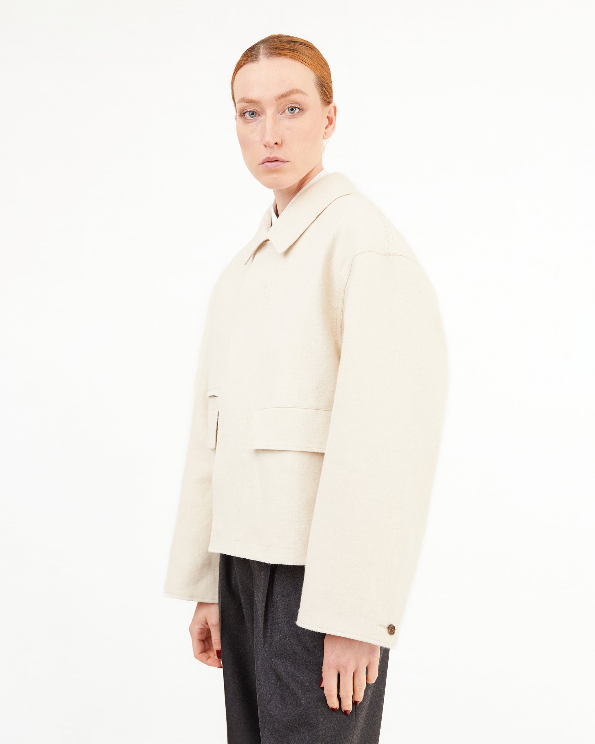 Aton Women's Hemp Suede Hunting Jacket in Raw Linen