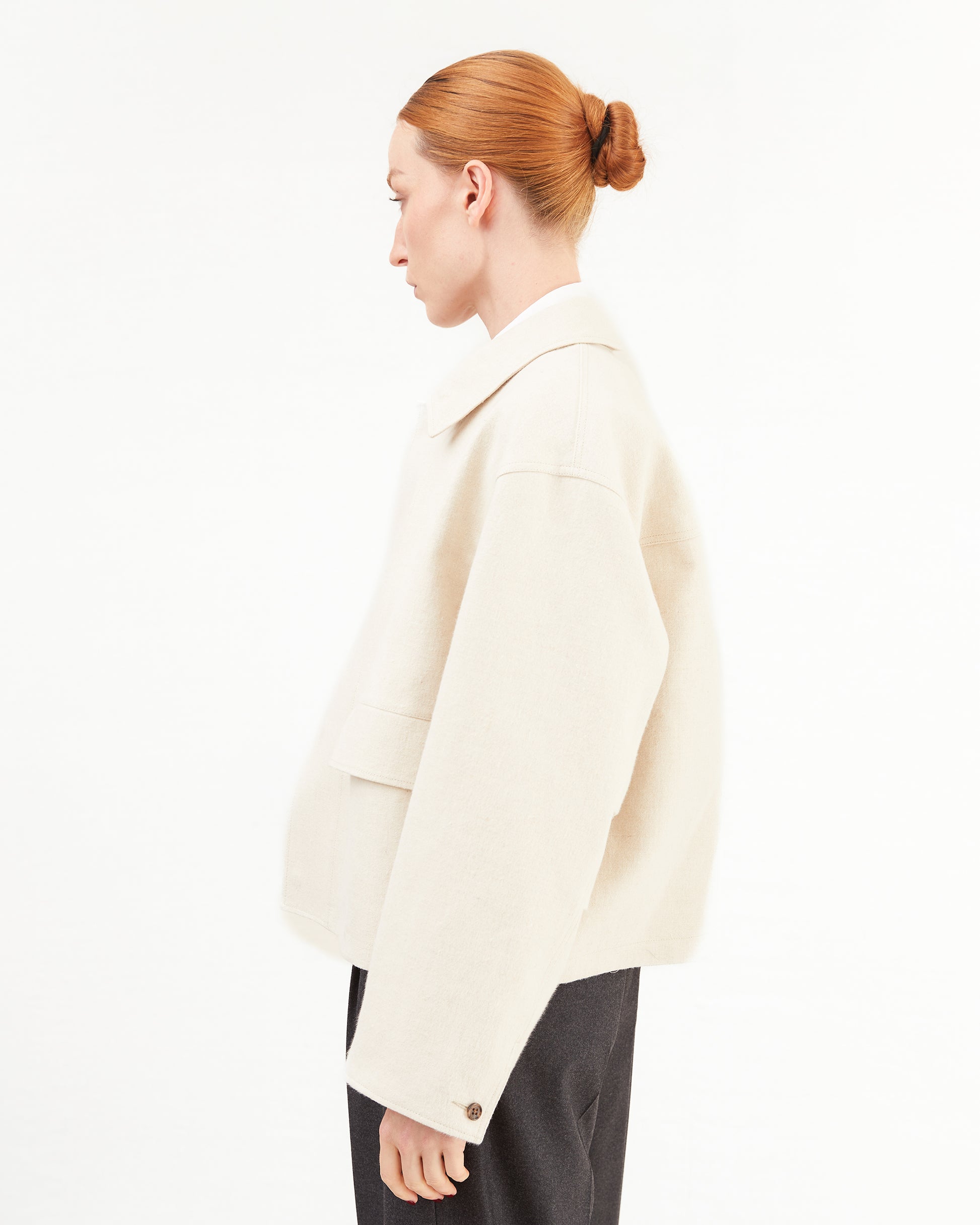 Aton Women's Hemp Suede Hunting Jacket in Raw Linen