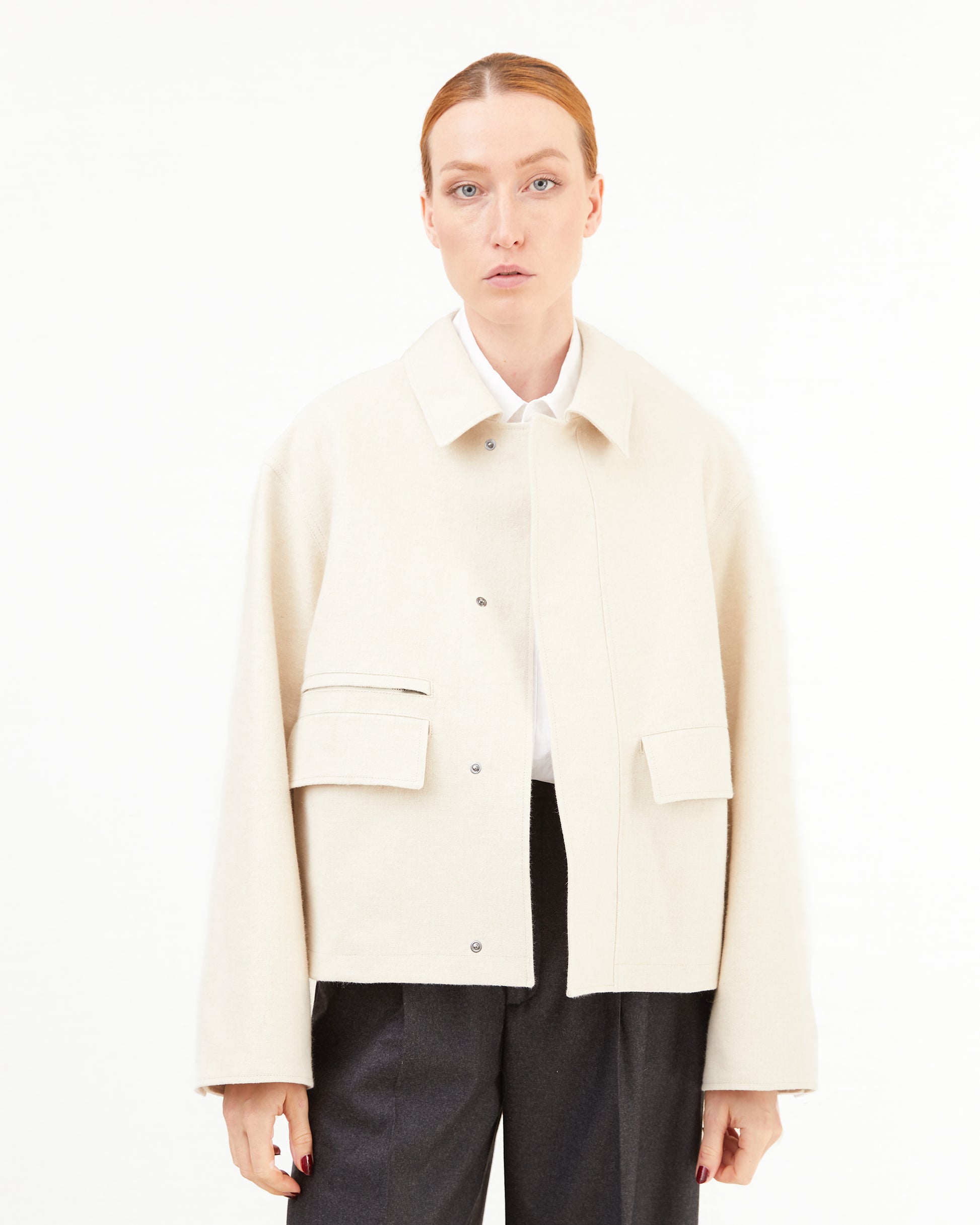 Aton Women's Hemp Suede Hunting Jacket in Raw Linen