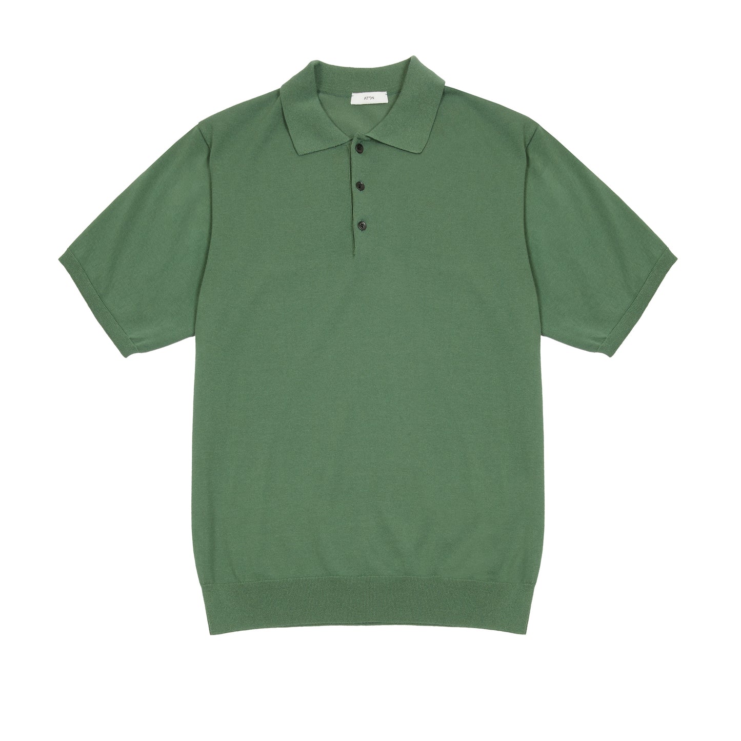 Aton Men's Cotton Washi Knit Half Sleeve Knit Polo Shirt in Green