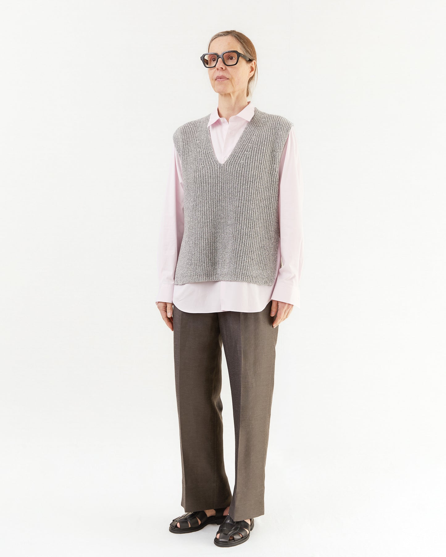 Aton Women's Linen Cupra Straight Pants in C. Grey