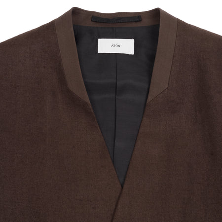 Aton Hemp Suede Tuxedo Collar Long Coat in Brown