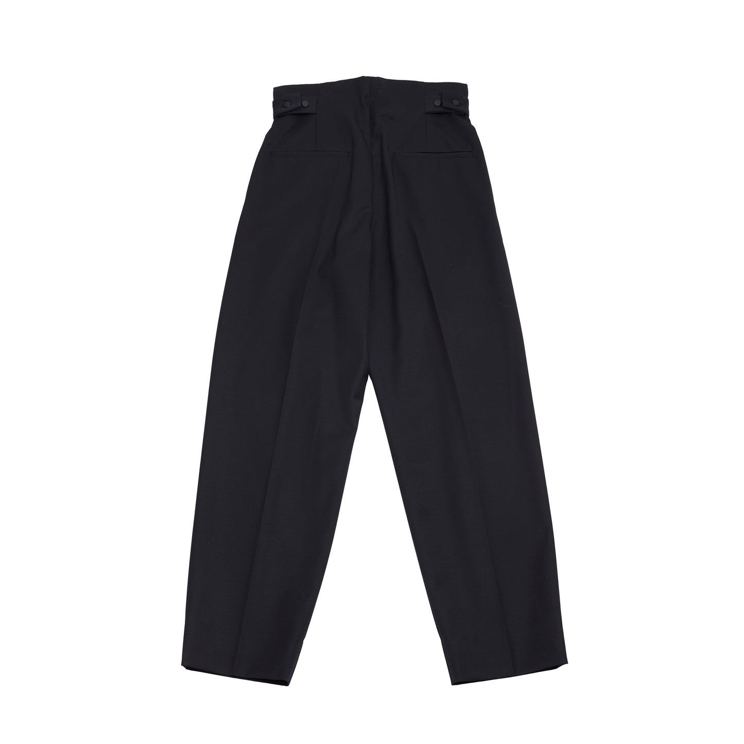 Aton Compact Wool Tapered Tucked Pants in Black