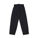 Aton Compact Wool Tapered Tucked Pants in Black