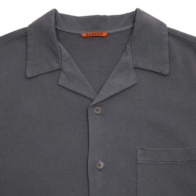 Elo Serjey T-shirt in soft lead grey, heavy cotton jersey. Oversized, boxy-fit, short sleeved open collar shirt. Garment dyed.  100% Cotton.  Made in Italy.
