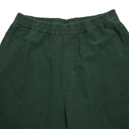 Barena Canariol Garzoto Burmuda Shorts in Alga. Long line regular-fit casual shorts in soft green cotton, washed for a 'worn in' look. Elastic waistband with inner drawstring, two hip pockets concealed in the side seam, two larger back pockets with pocket flaps bar-tacked in place to secure personal items.  100% Cotton.  Made in Italy.