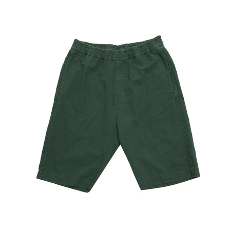 Barena Canariol Garzoto Burmuda Shorts in Alga. Long line regular-fit casual shorts in soft green cotton, washed for a 'worn in' look. Elastic waistband with inner drawstring, two hip pockets concealed in the side seam, two larger back pockets with pocket flaps bar-tacked in place to secure personal items.  100% Cotton.  Made in Italy.
