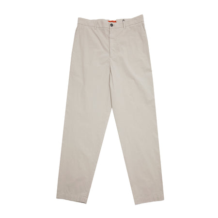 Canasta Pavion Trouser in a lightweight, stone, parachute cotton. Flat front trouser in a comfortable fit, with button and zip fly, belt loops and angled hip pockets, two jetted back pockets with button down flaps. Mid-rise, regular length.   97% Cotton, 3% Elastane.  Made in Italy.