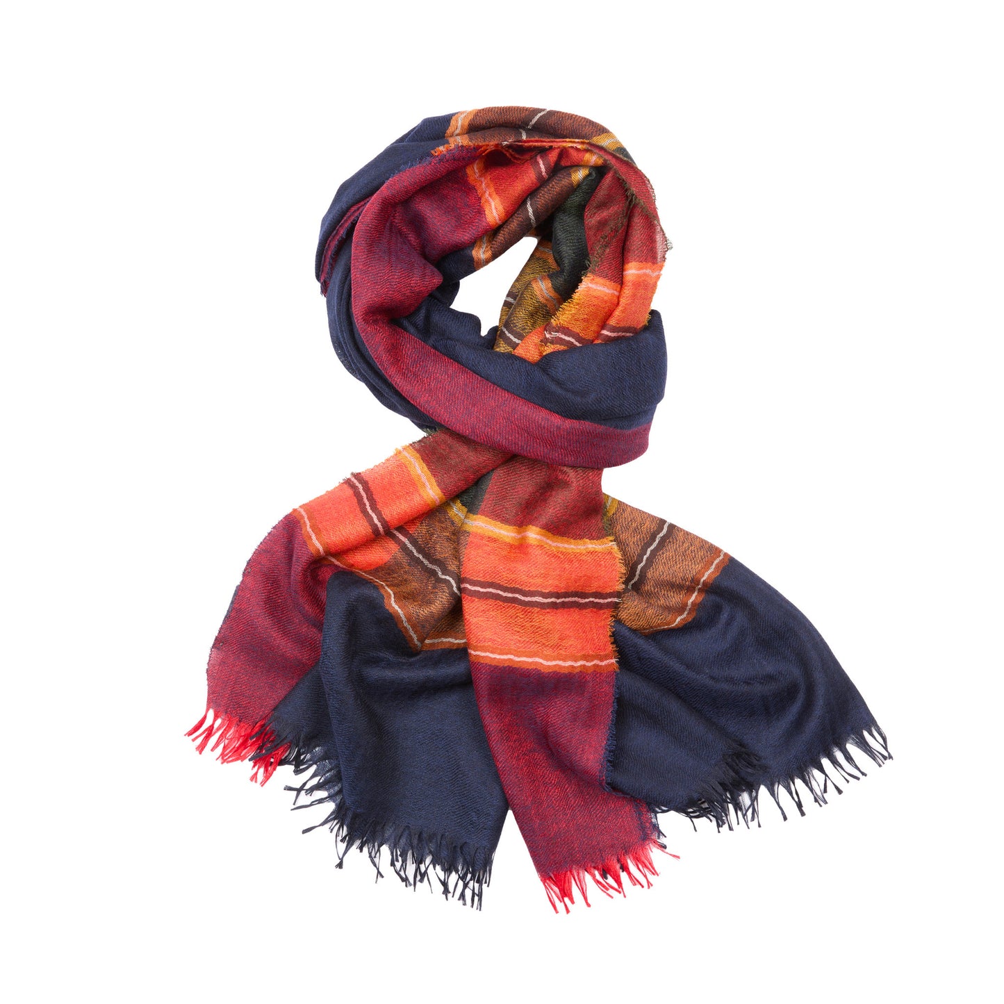 Begg & Co Staffa Eduardo Cashmere/Silk Scarf in Navy Orange