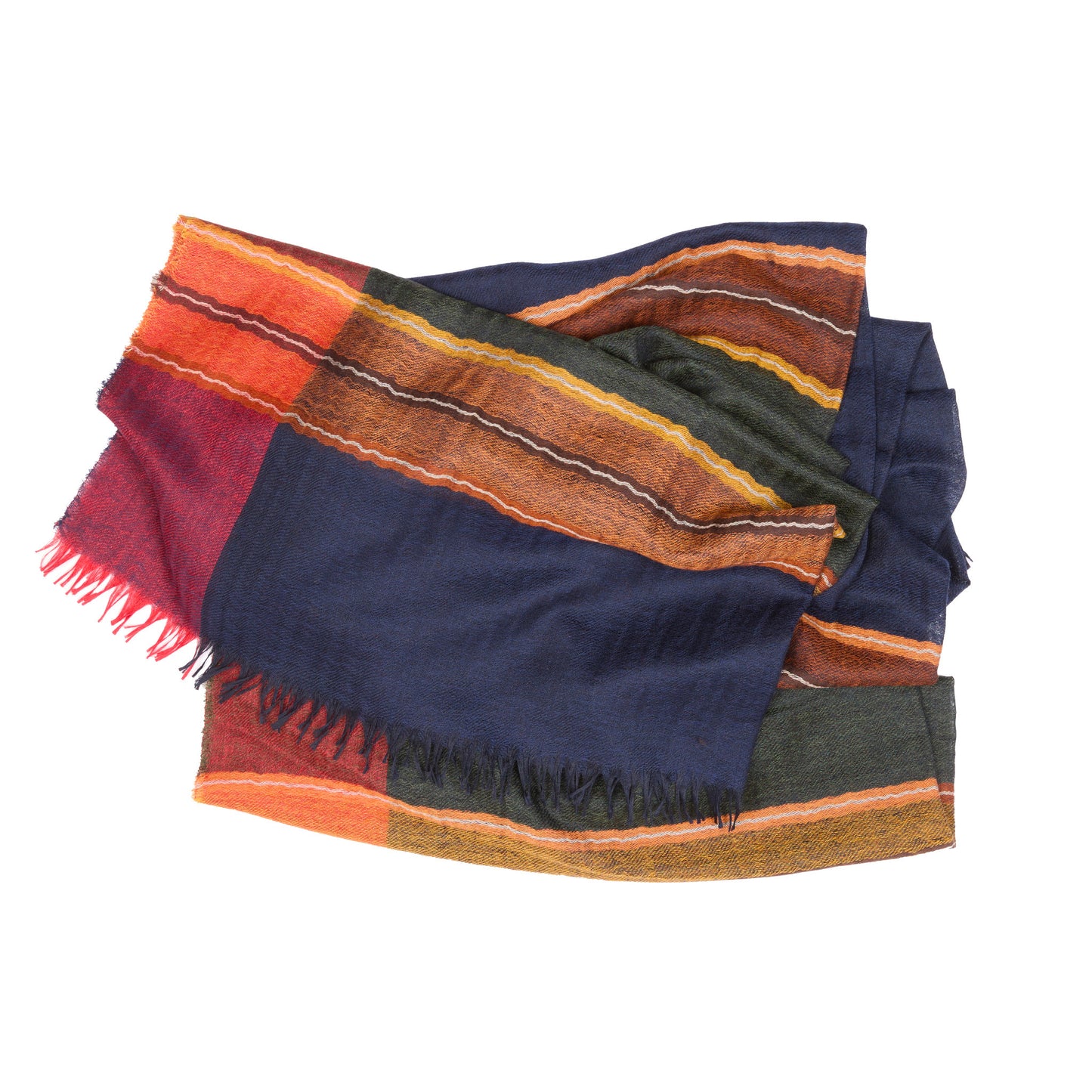 Begg & Co Staffa Eduardo Cashmere/Silk Scarf in Navy Orange