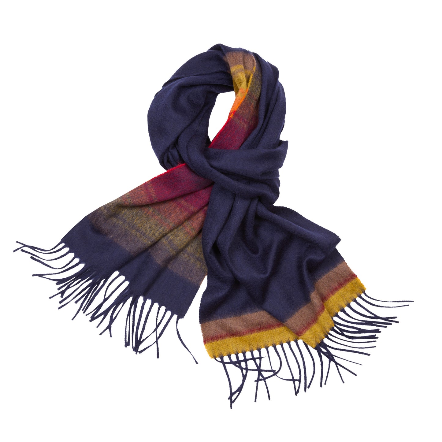 Begg & Co Arran Shirrefs Cashmere Scarf in Navy Red
