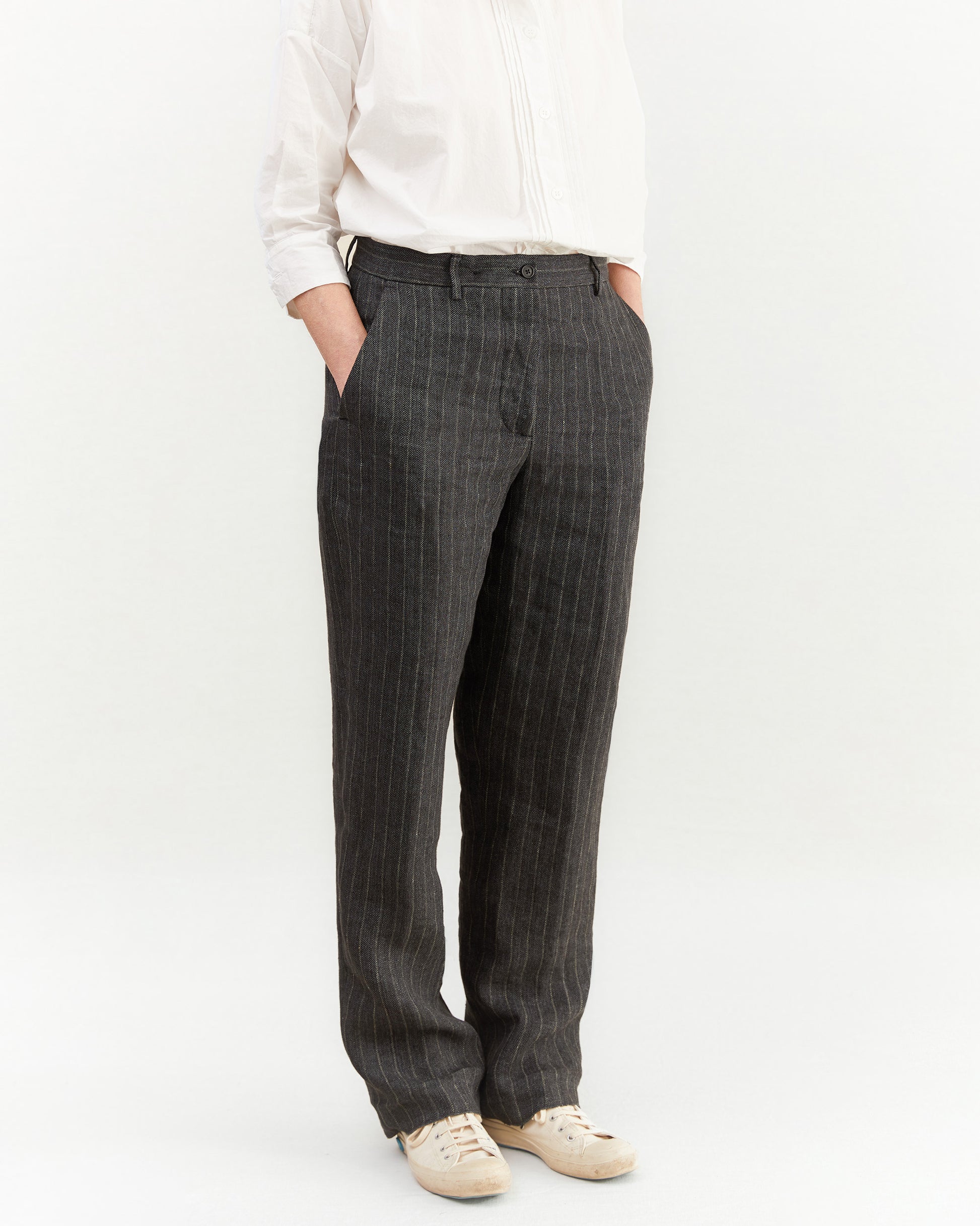 Bergfabel Women's Maria Linen Pant in Grey Stripe