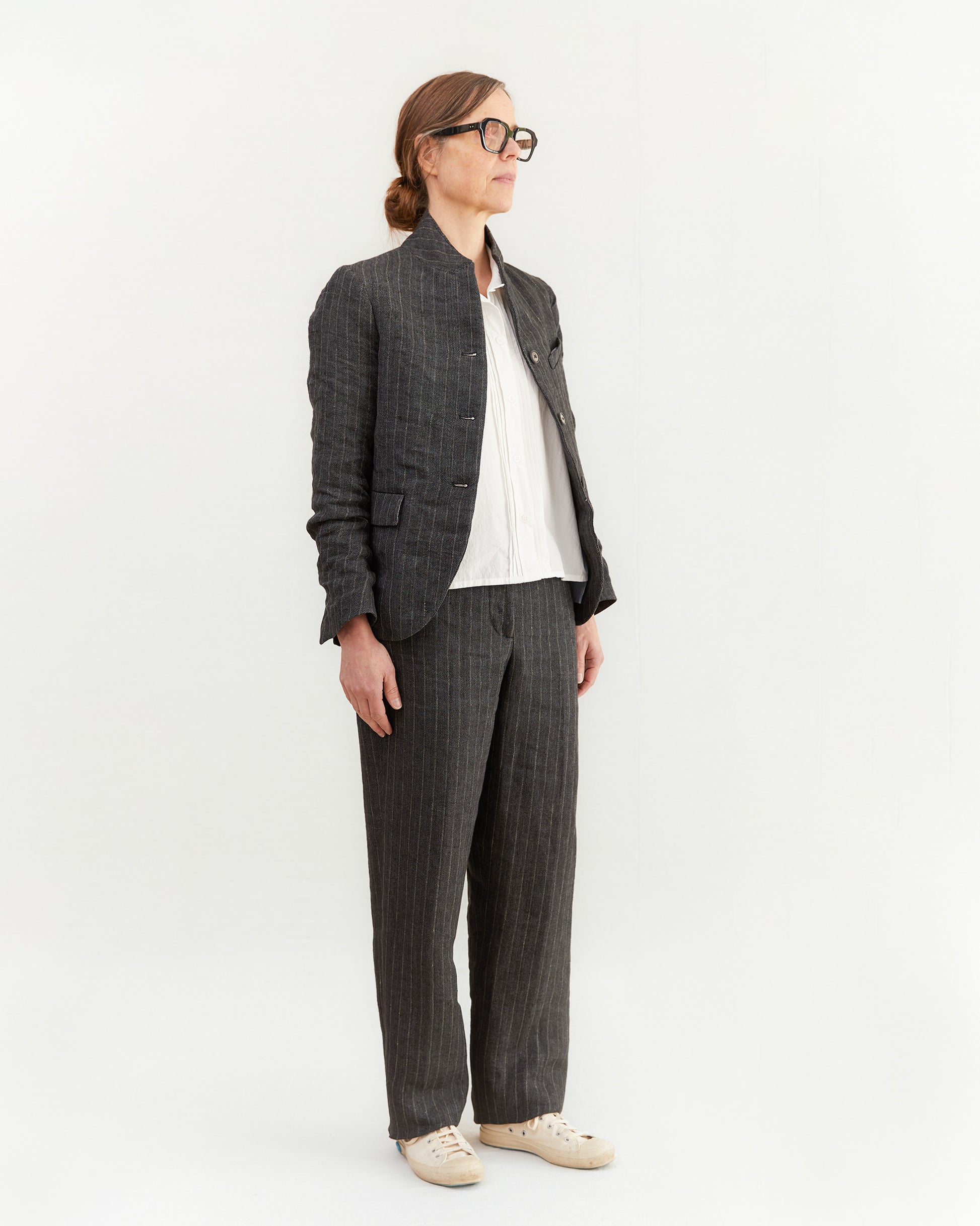 Bergfabel Women's Maria Linen Pant in Grey Stripe
