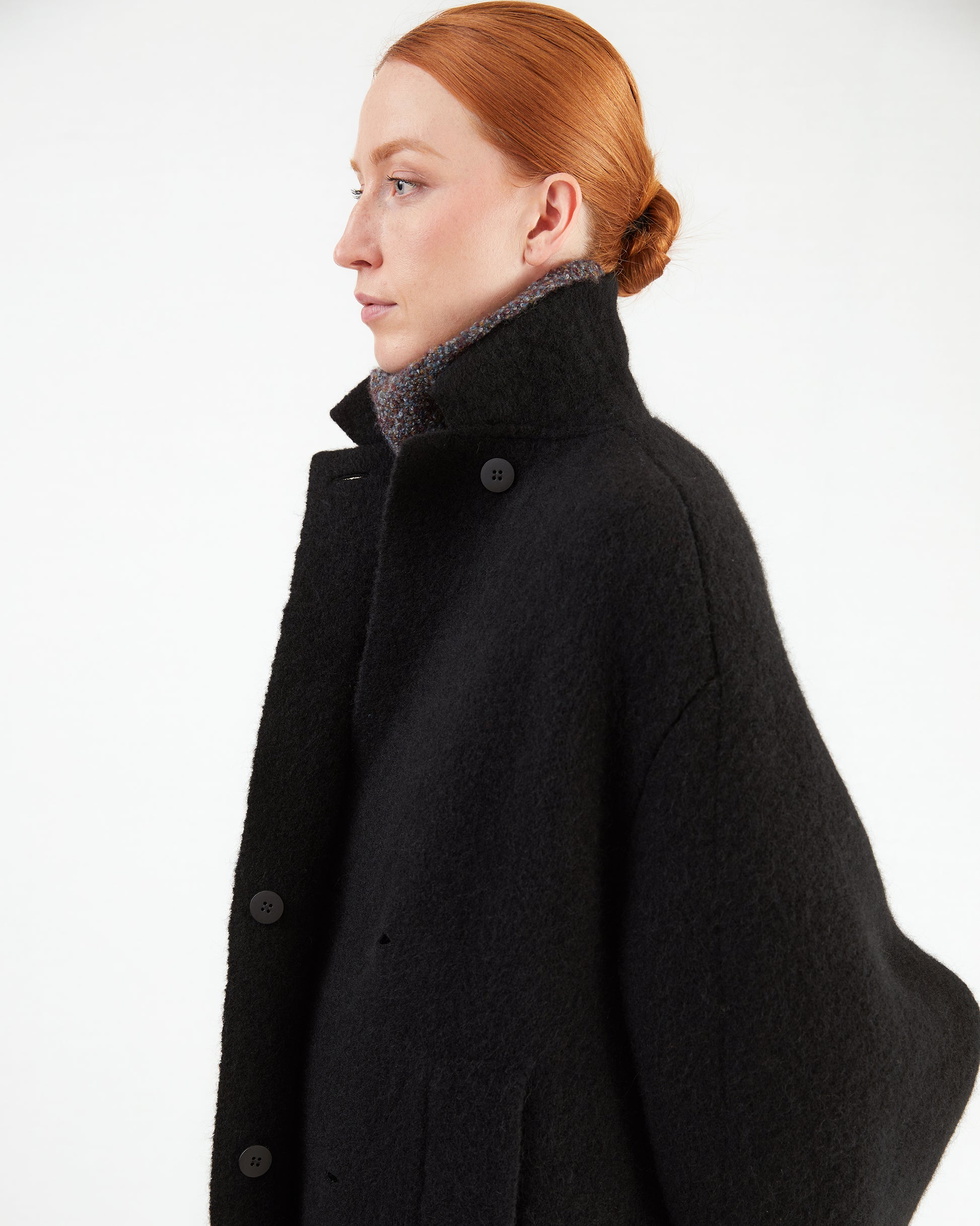 Boboutic Wool Double Breasted Coat in Black