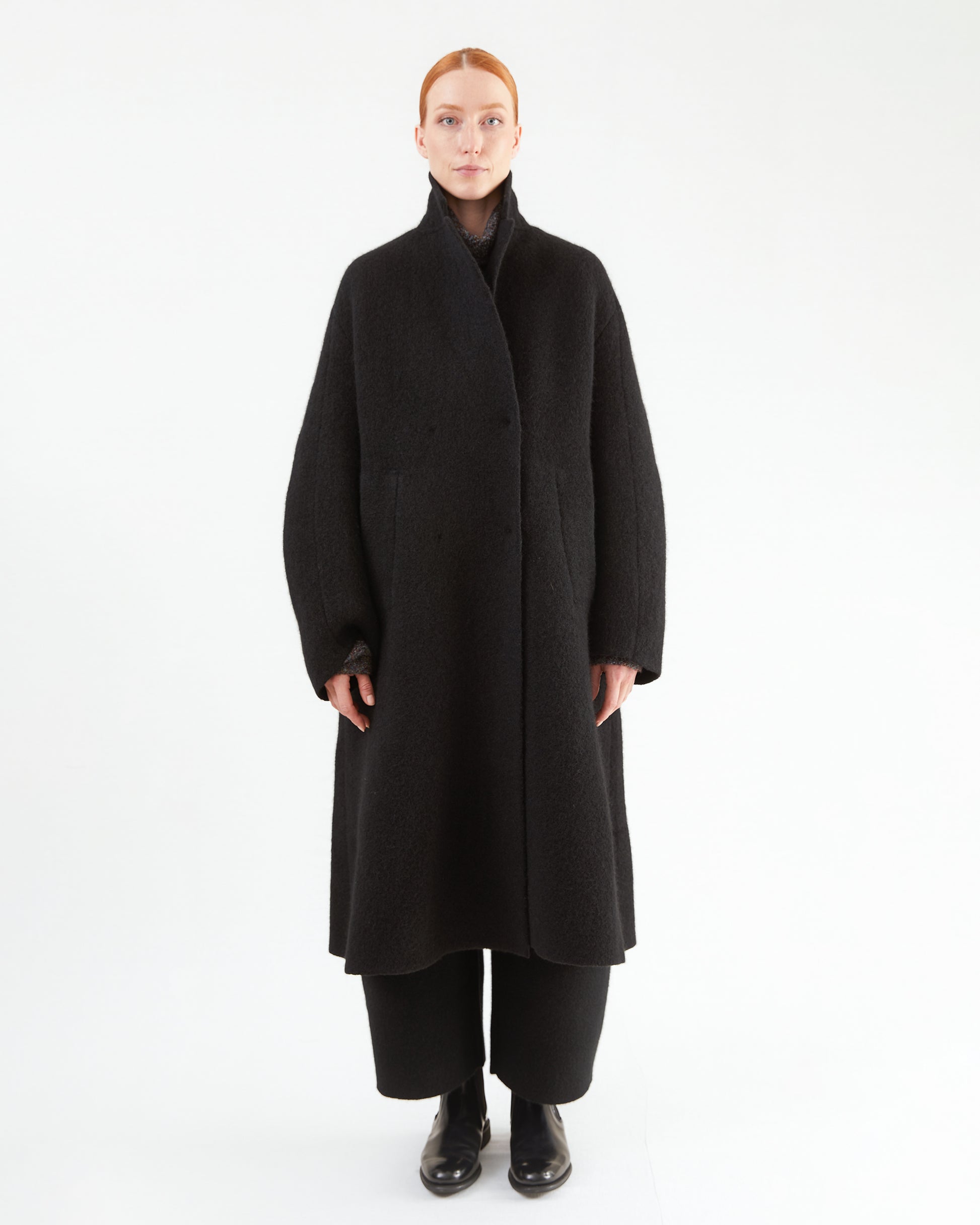 Boboutic Wool Double Breasted Coat in Black