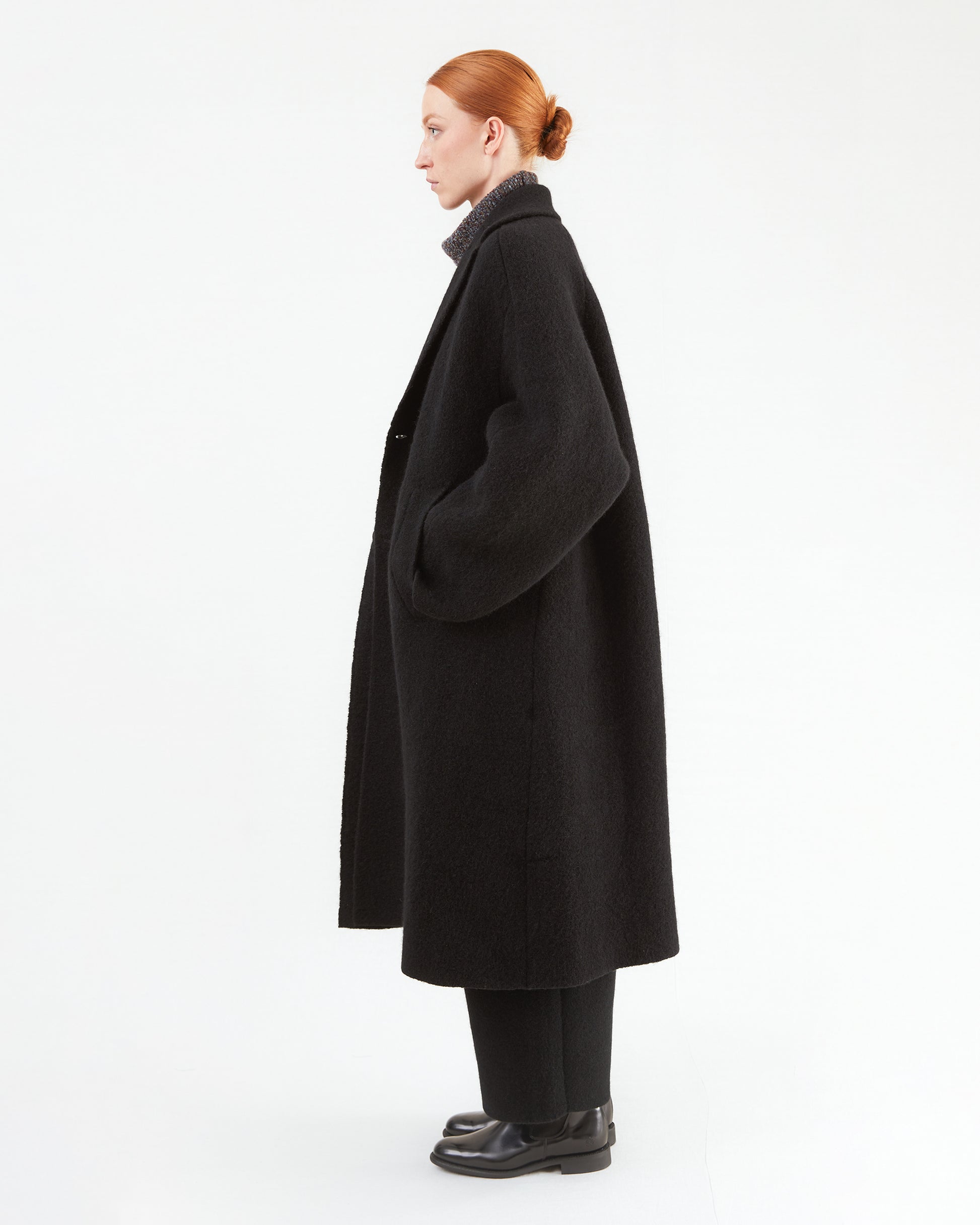 Boboutic Wool Double Breasted Coat in Black