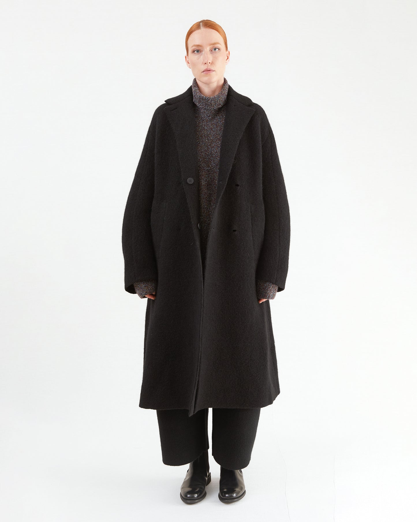 Boboutic Wool Double Breasted Coat in Black