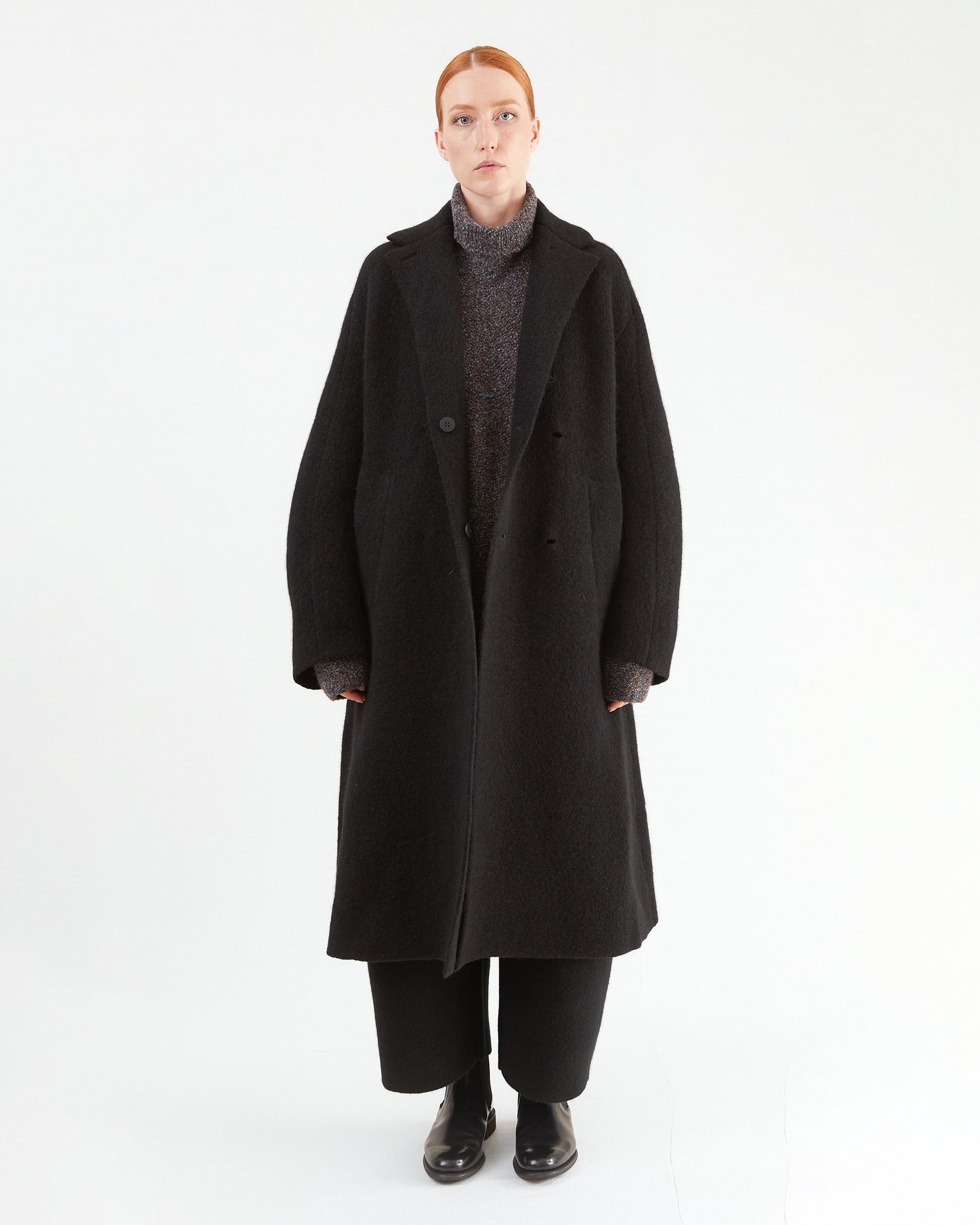 Boboutic Wool Double Breasted Coat in Black