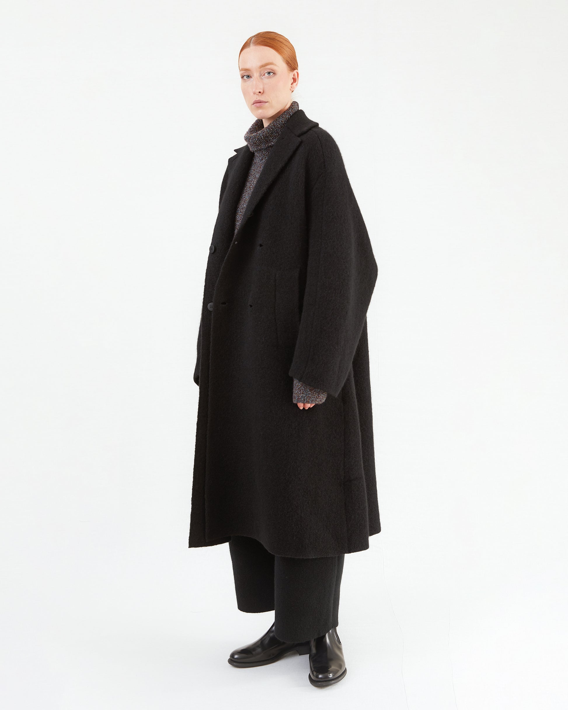 Boboutic Wool Double Breasted Coat in Black