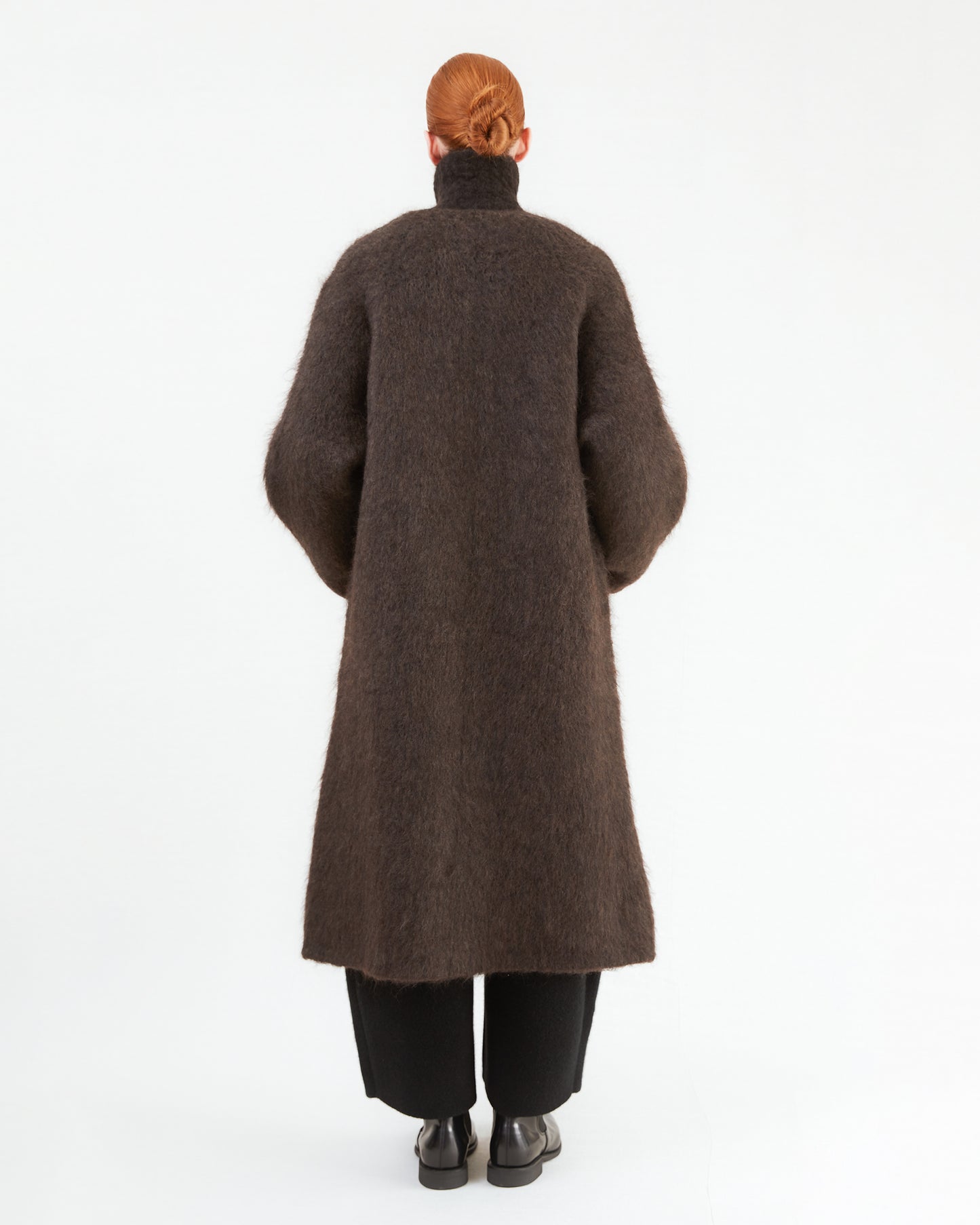 Boboutic Wool Double Breasted Fur Coat in Brown