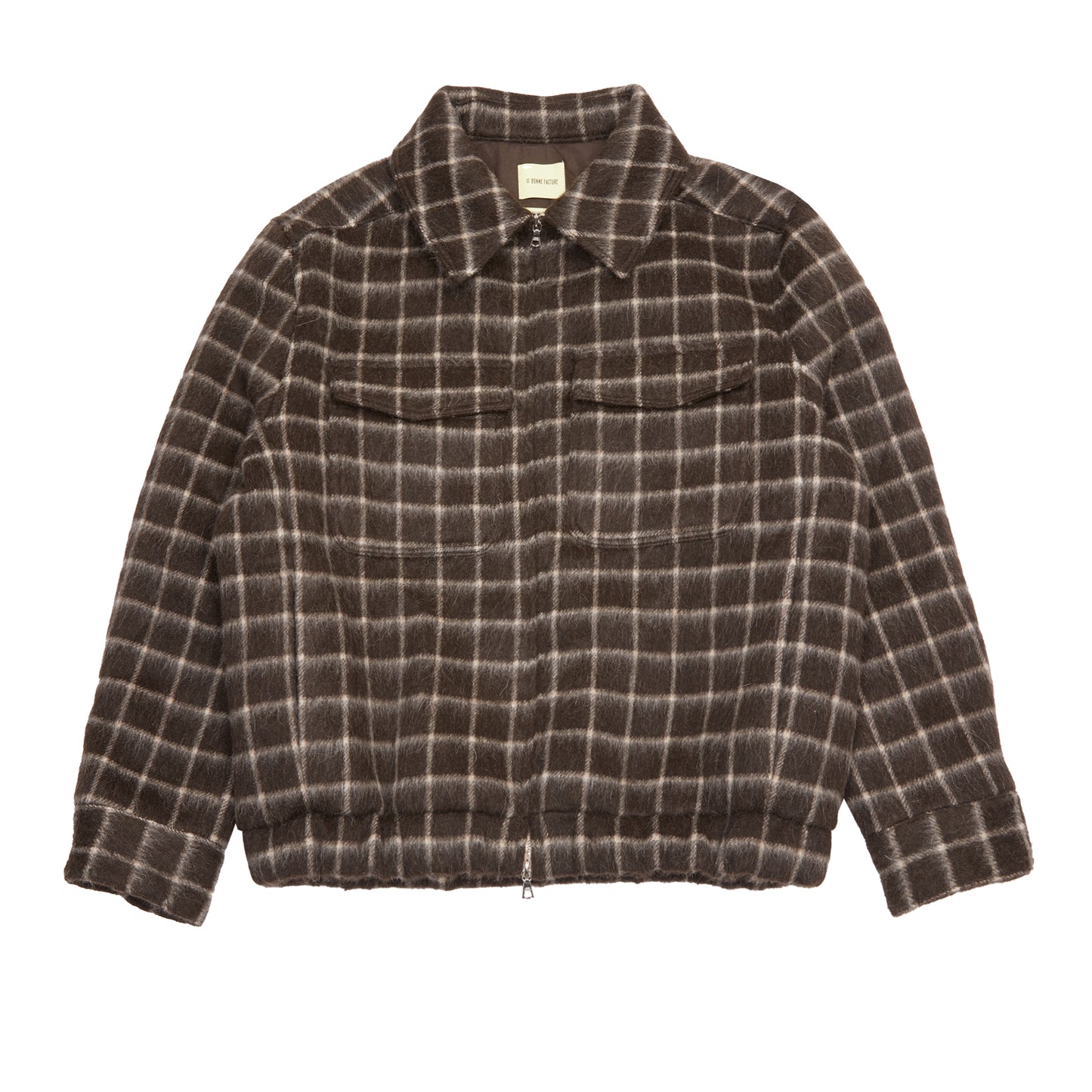 De Bonne Facture Baby Llama Student Jacket in Brown Windowpane Check