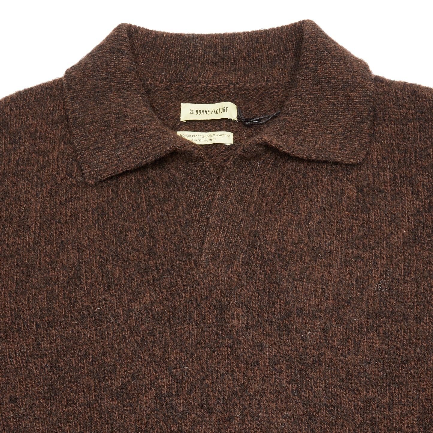 De Bonne Facture Wool Polo Shirt in Heathered Bark Brown