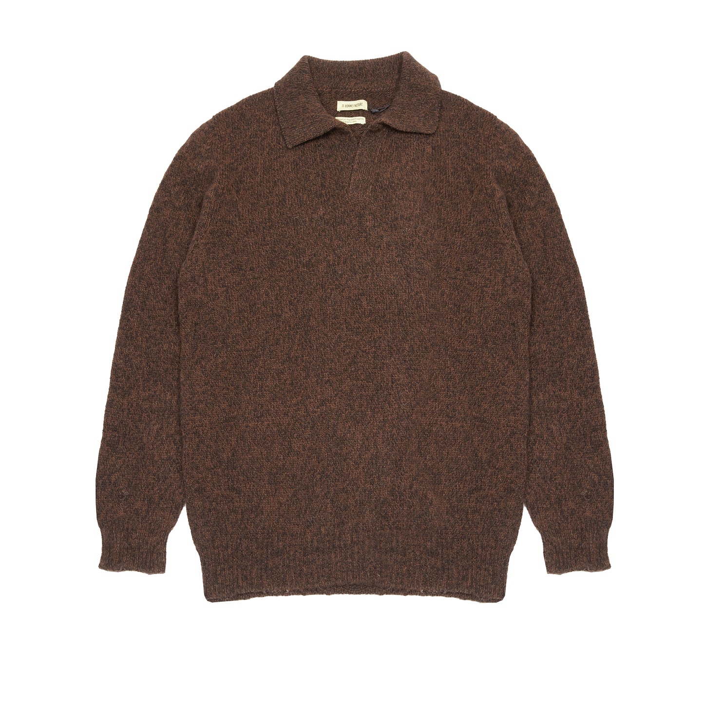 De Bonne Facture Wool Polo Shirt in Heathered Bark Brown