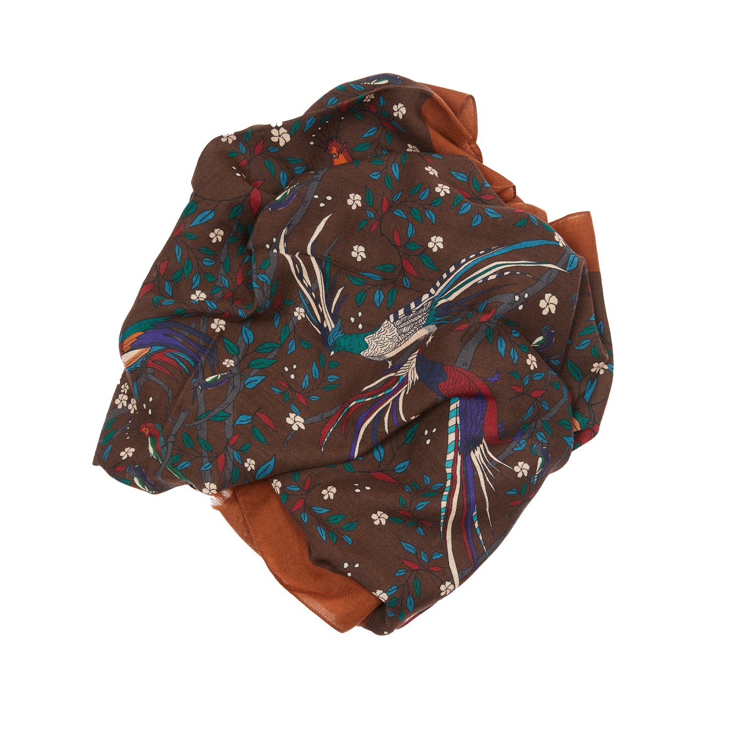 Drake's Birds of Paradise Print Wool Scarf in Brown