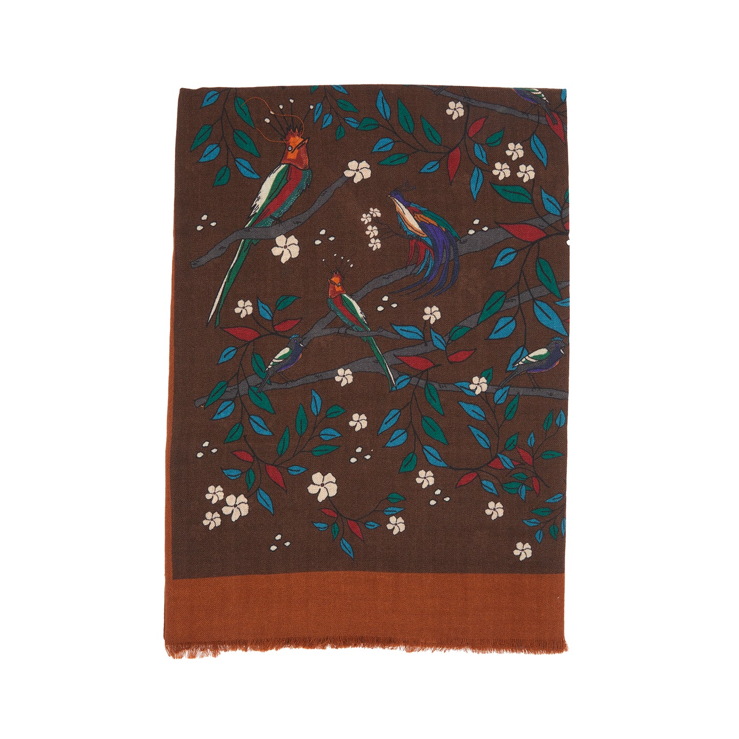 Drake's Birds of Paradise Print Wool Scarf in Brown