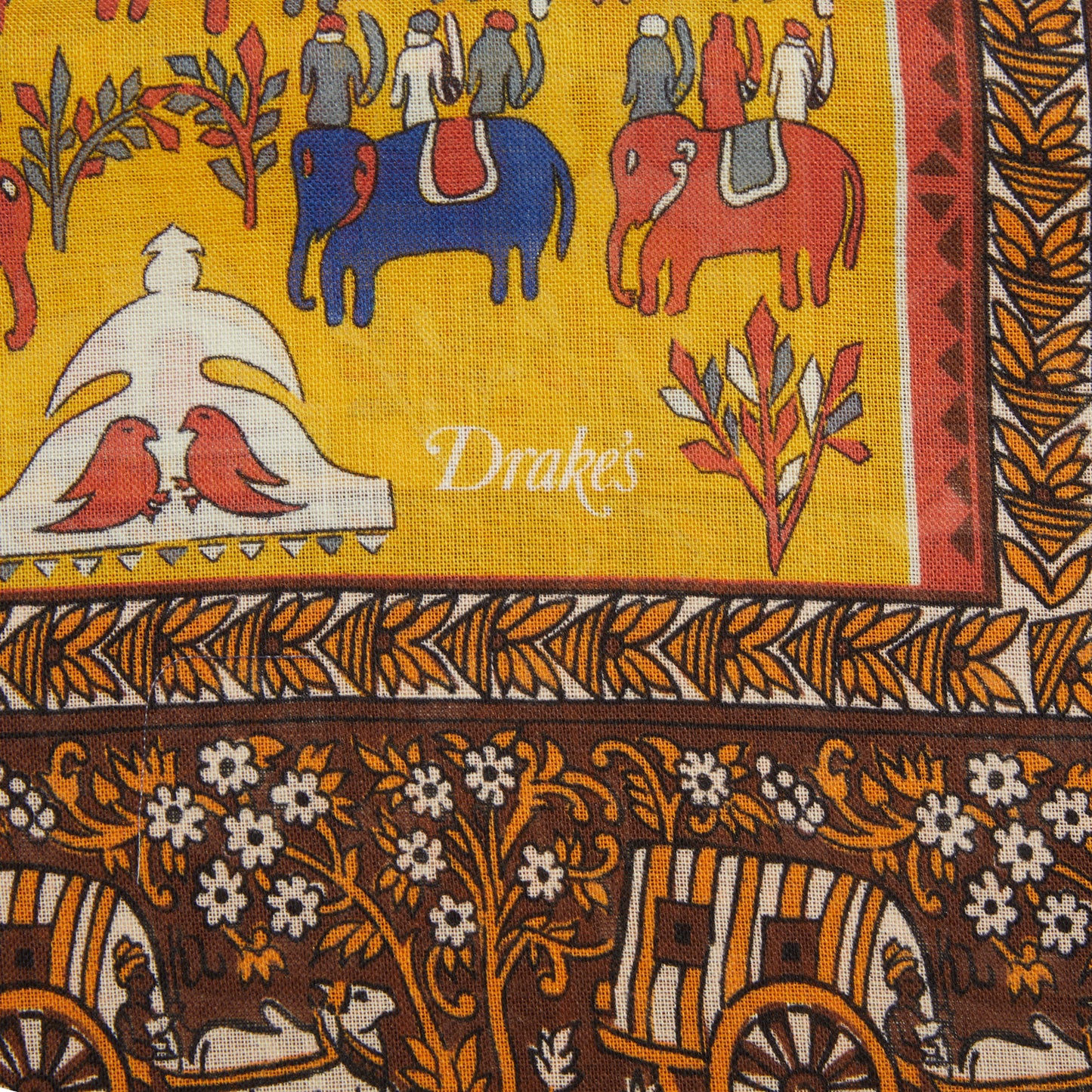 Drake's Elephant Village Wool/Silk Scarf in Mustard