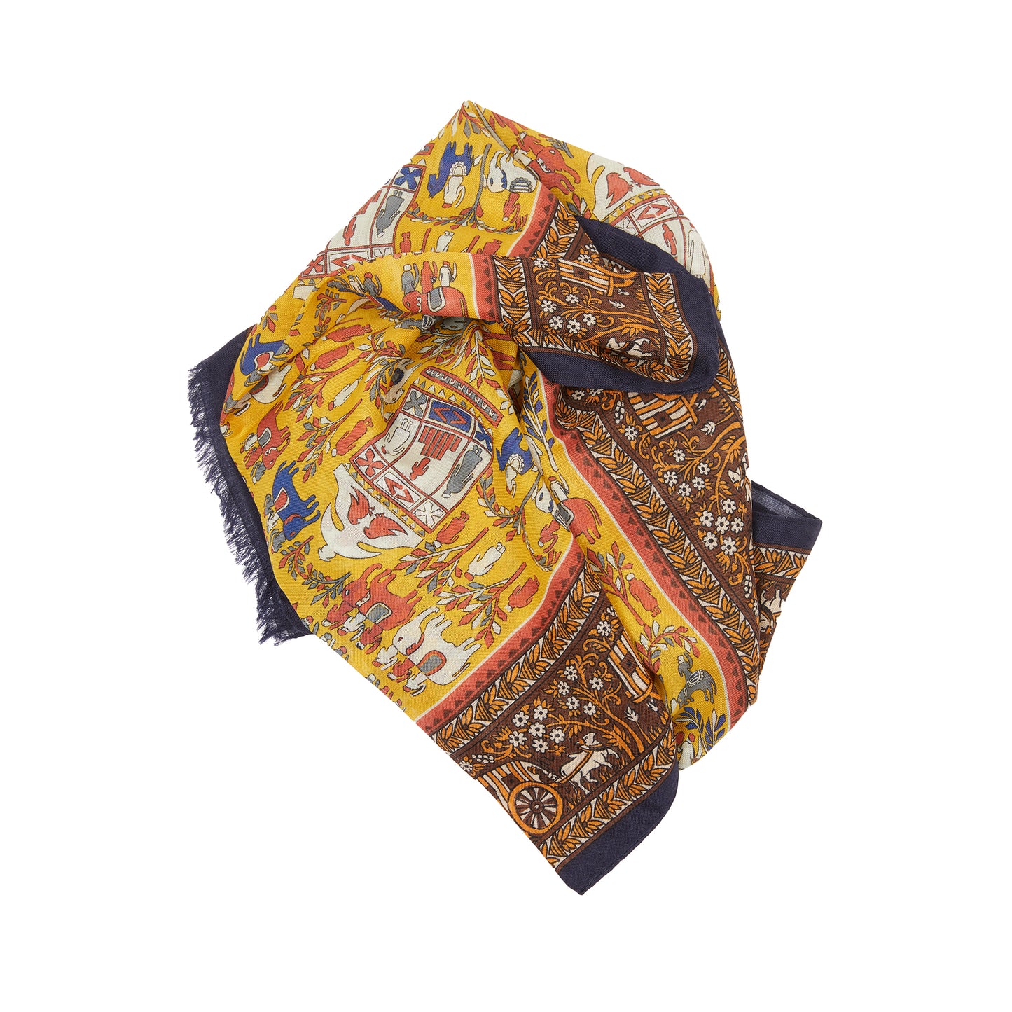 Drake's Elephant Village Wool/Silk Scarf in Mustard