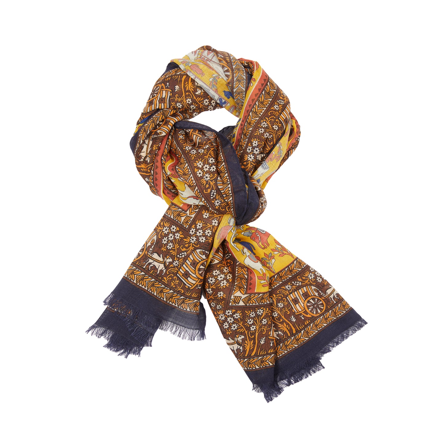 Drake's Elephant Village Wool/Silk Scarf in Mustard