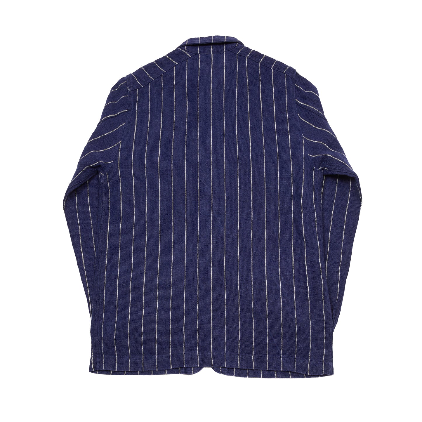 Drake's Pin Stripe Heavy Linen Chore Jacket in Navy/White