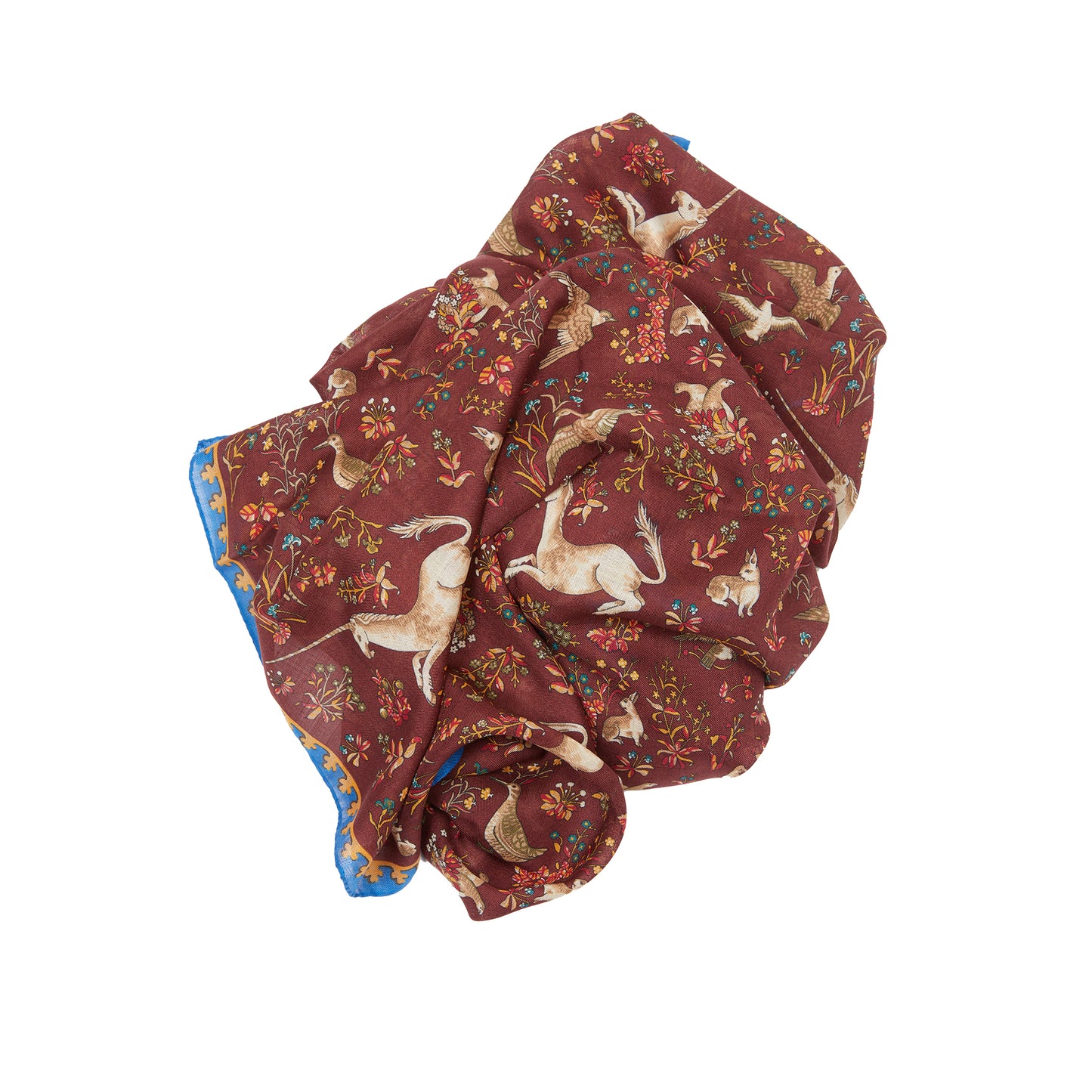 Drake's Unicorn Print Wool-Silk Scarf in Burgundy