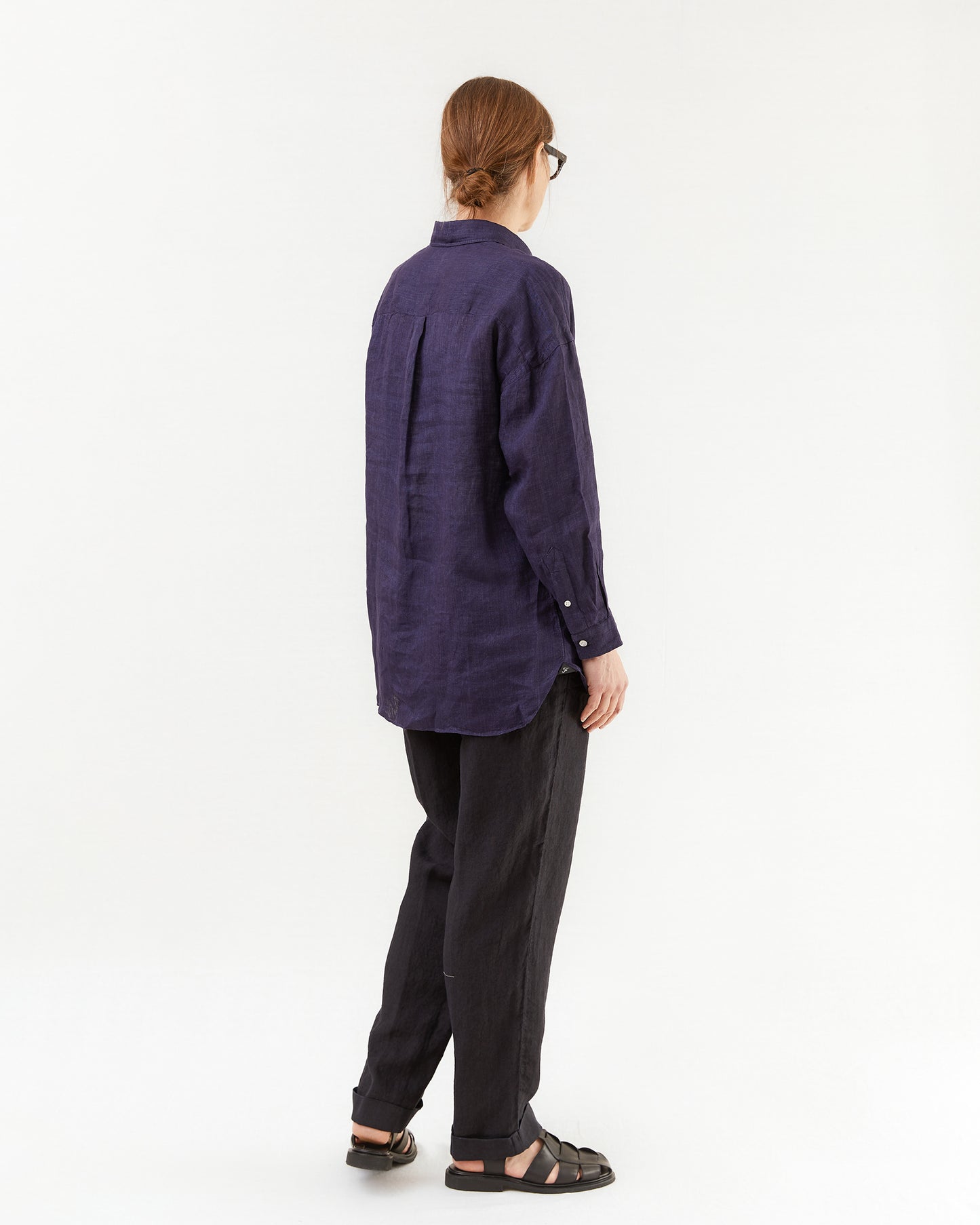 Finamore Women's Maraj Popover Linen Shirt in Purple Indigo