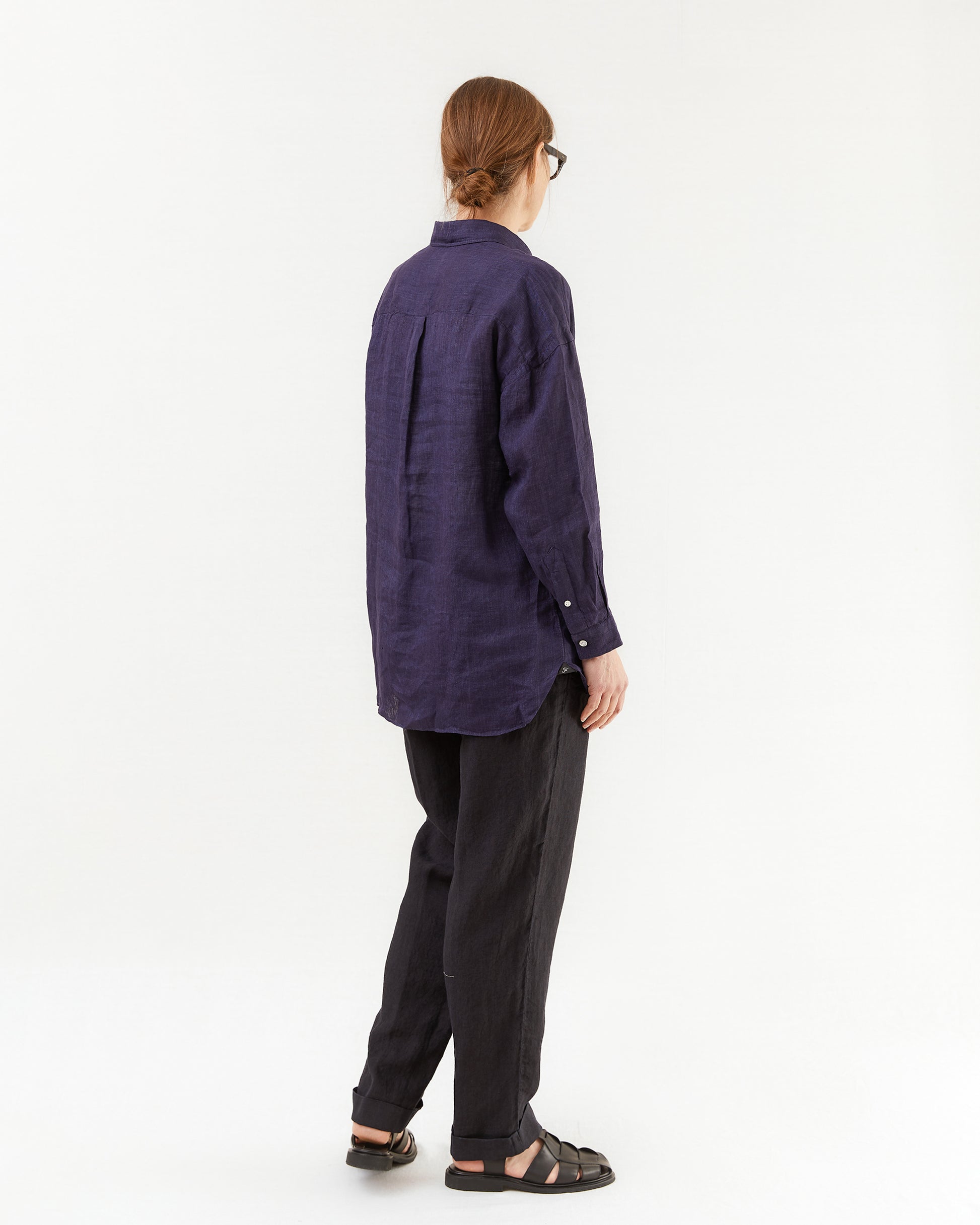 Finamore Women's Maraj Popover Linen Shirt in Purple Indigo