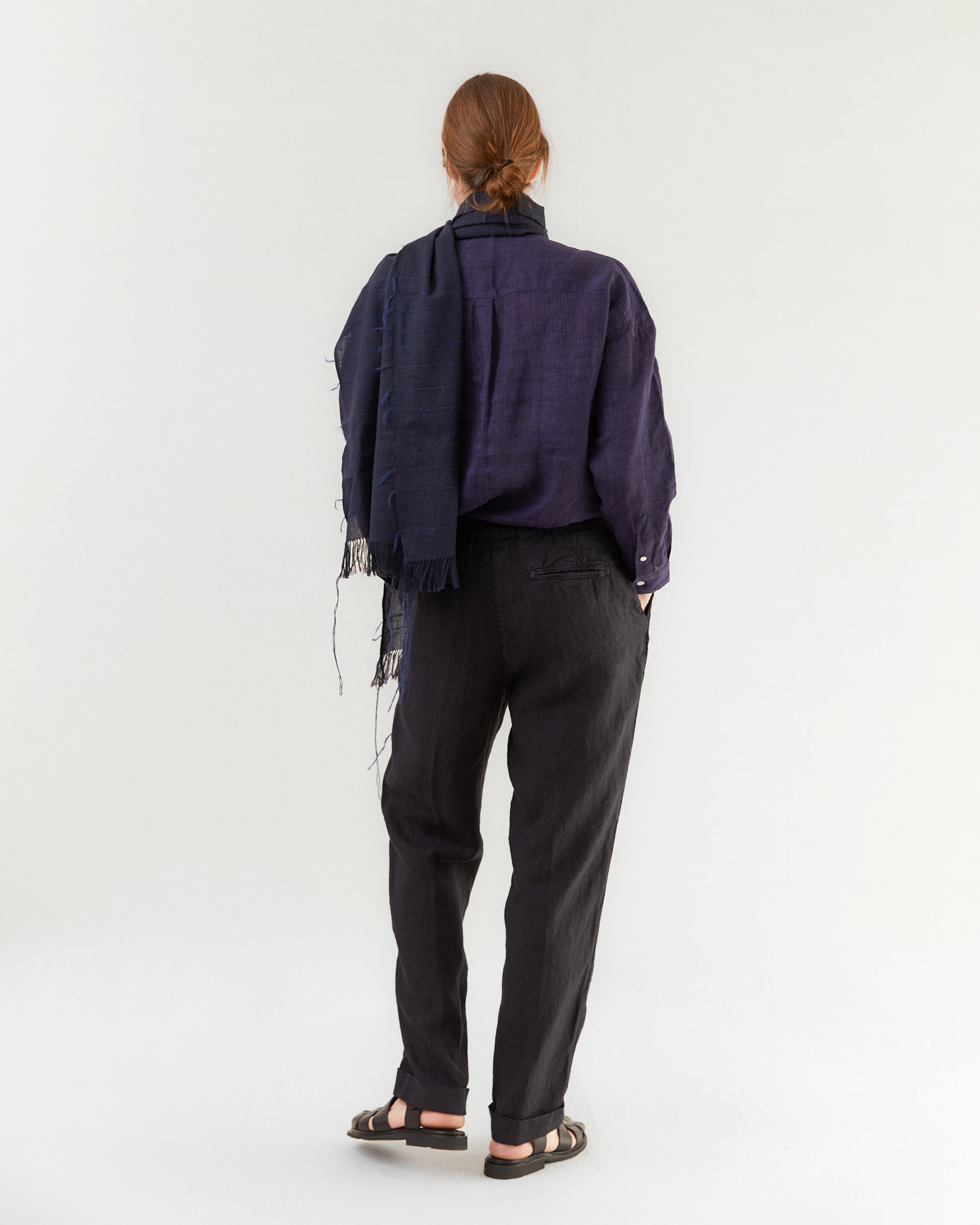 Finamore Women's Maraj Popover Linen Shirt in Purple Indigo