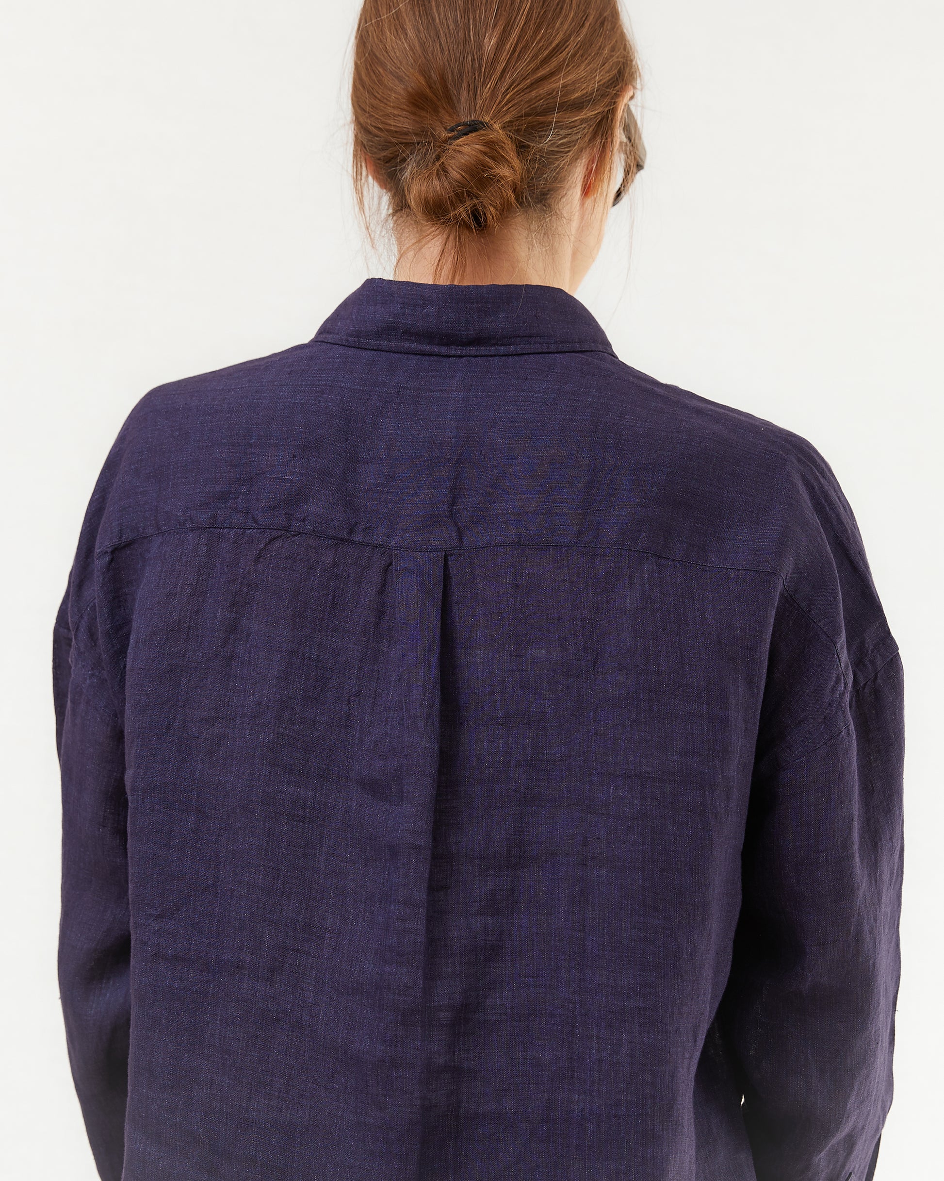 Finamore Women's Maraj Popover Linen Shirt in Purple Indigo