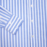 Finamore Tokyo Luigi Seersucker Shirt in Blue and White Stripe