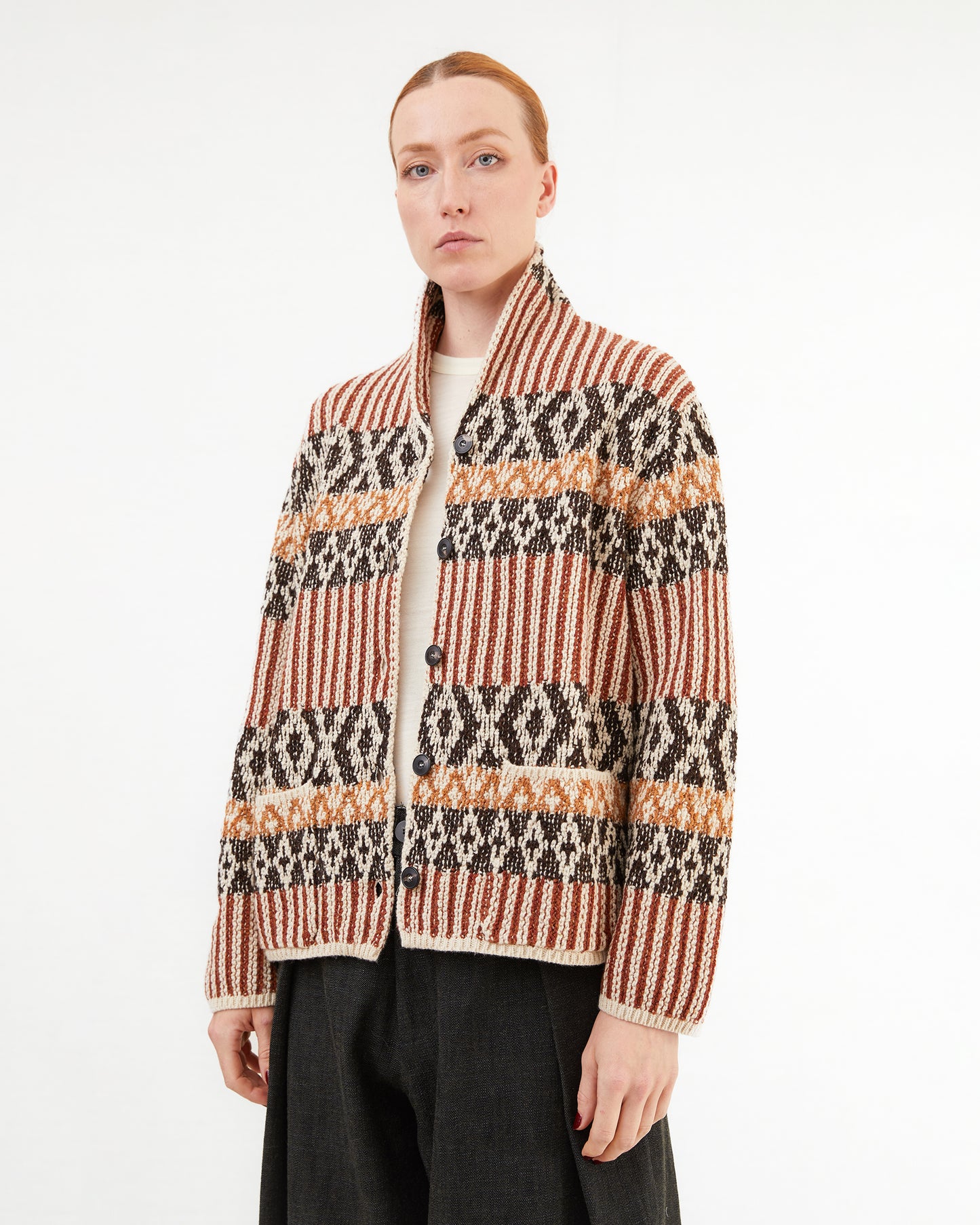 GRP Women's Casa Isaac Shawl Collar Cardigan in Brown Rust