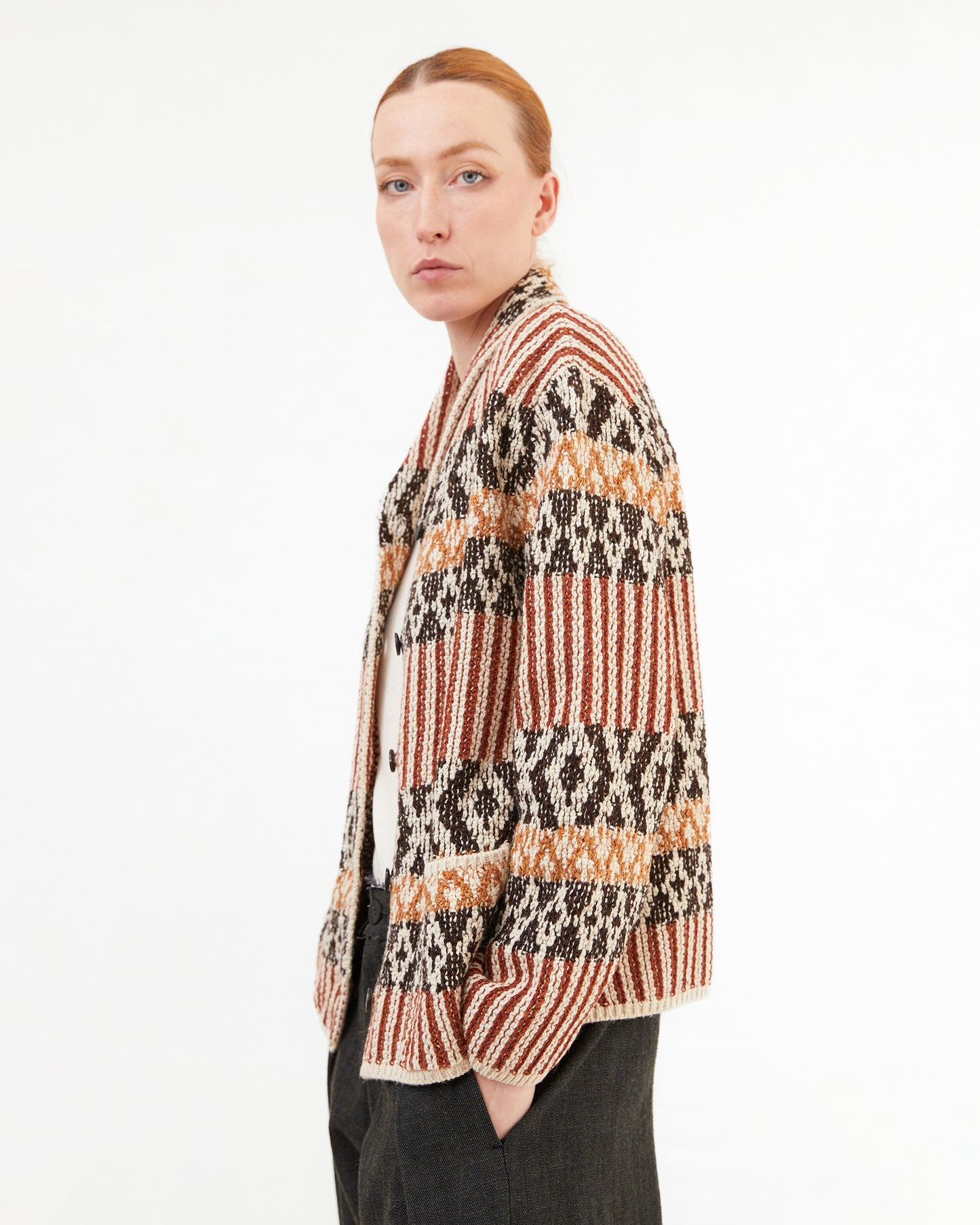 GRP Women's Casa Isaac Shawl Collar Cardigan in Brown Rust